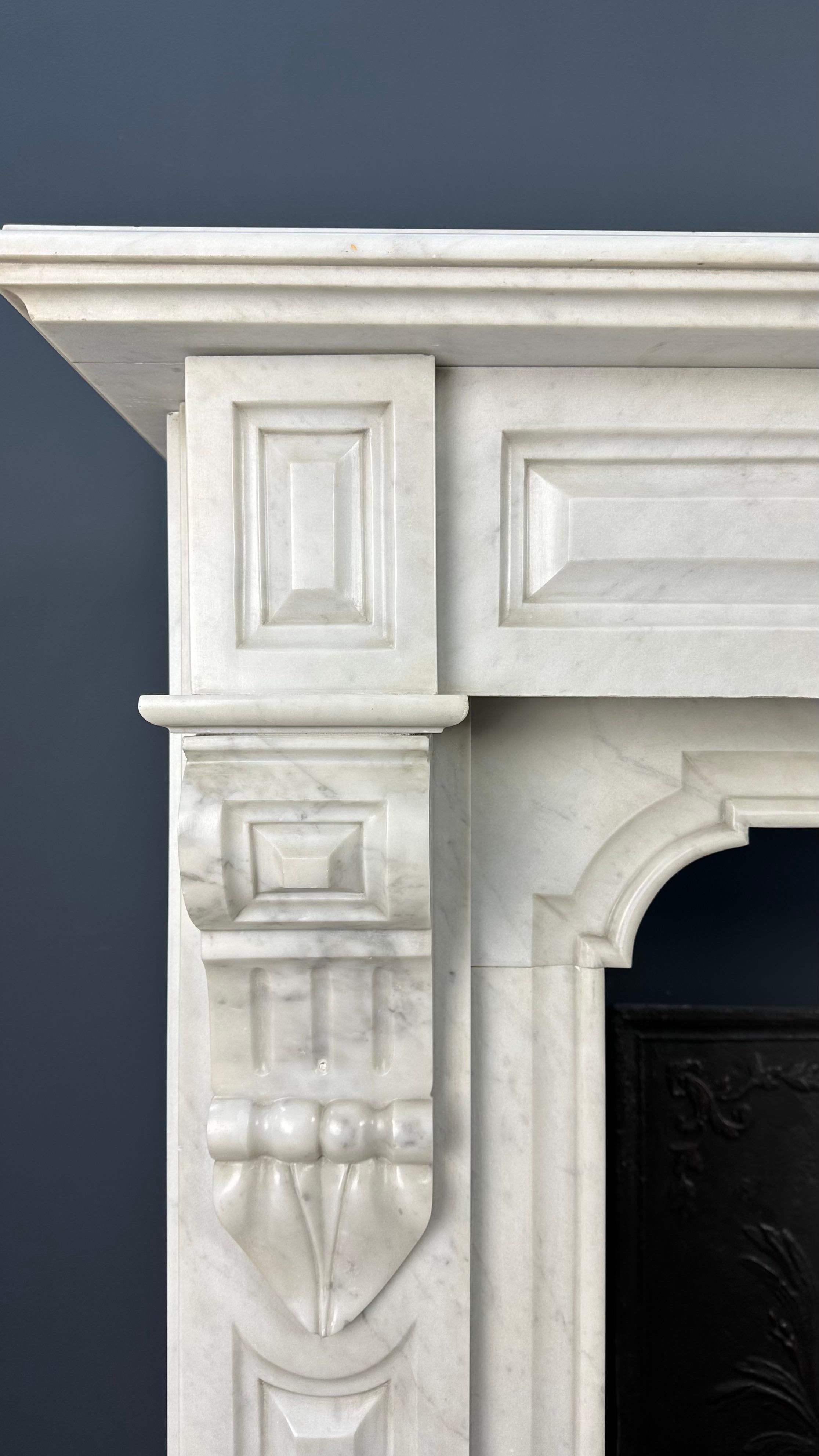 Hand-Carved Antique White Marble Fireplace Surround