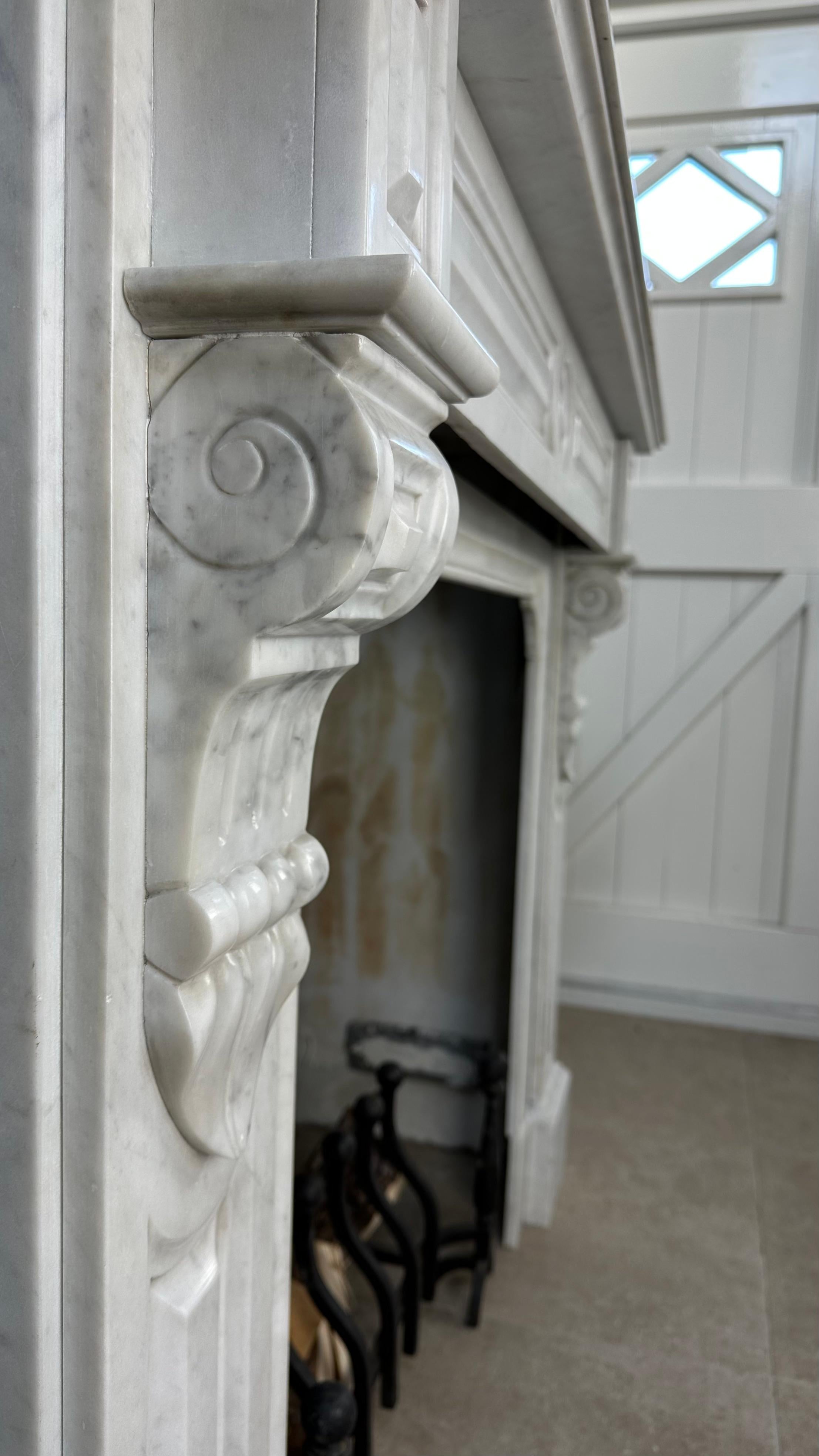 19th Century Antique White Marble Fireplace Surround