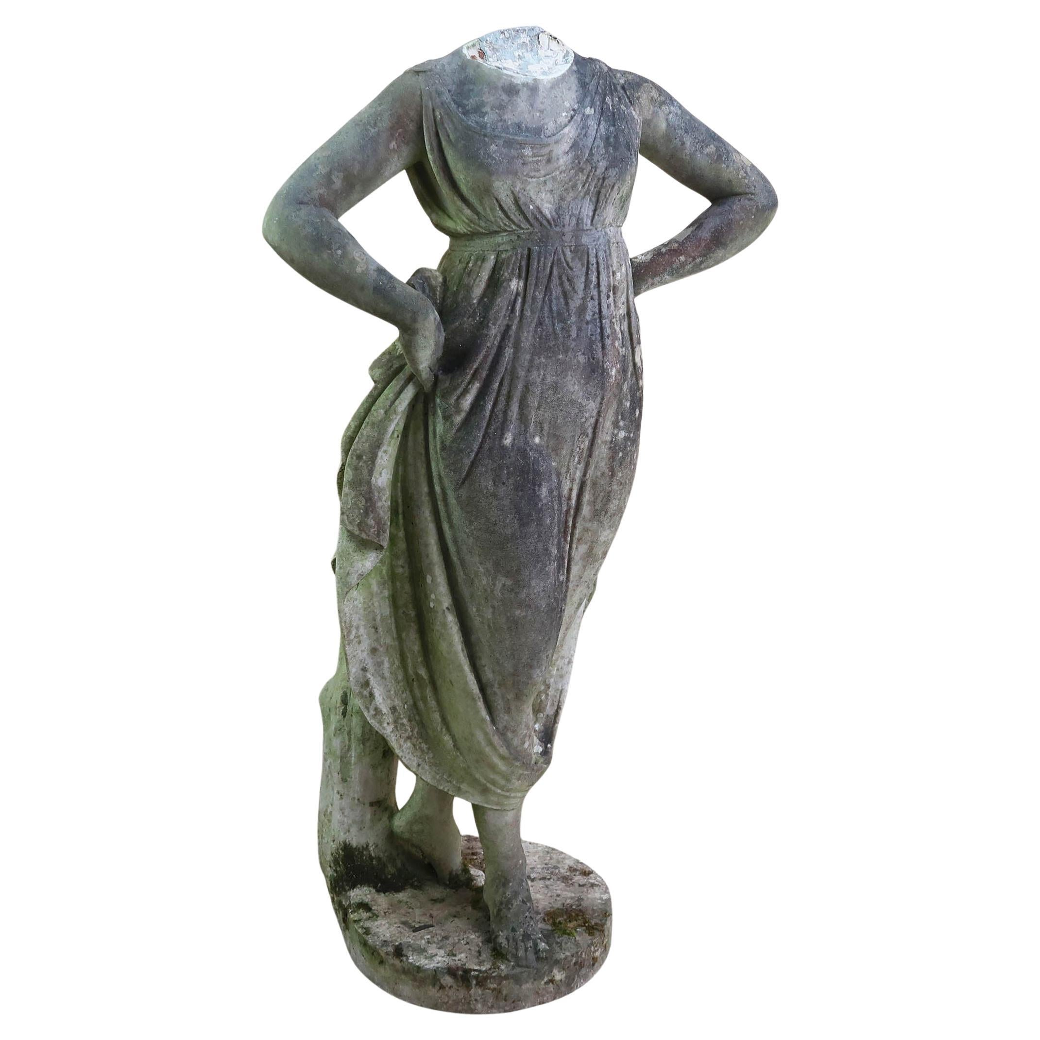 Antique White Marble Garden Statue - Classical Maiden. Italian, 19th Century