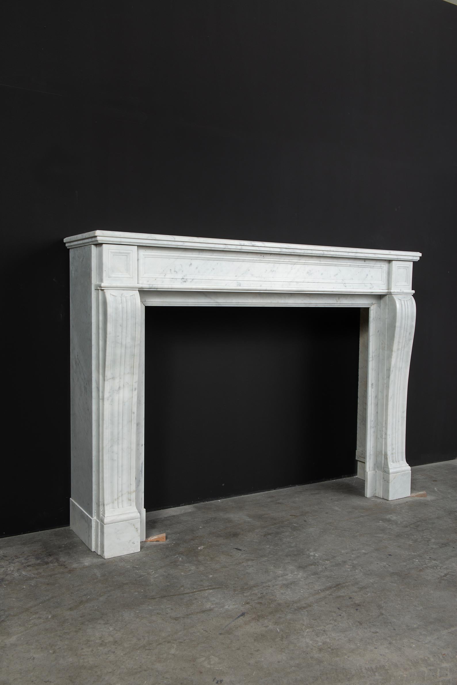 French Antique White Marble Louis XVI Fireplace Mantel For Sale