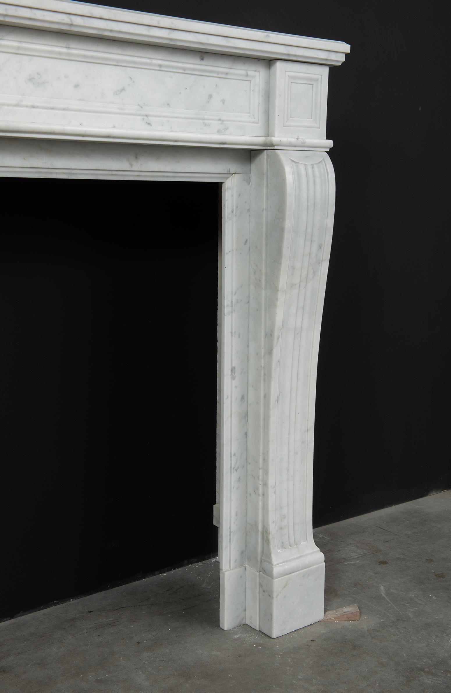 19th Century Antique White Marble Louis XVI Fireplace Mantel For Sale