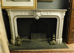 Antique White Marble Mantle Fireplace, Brass Profiles, 19th Century, Italy