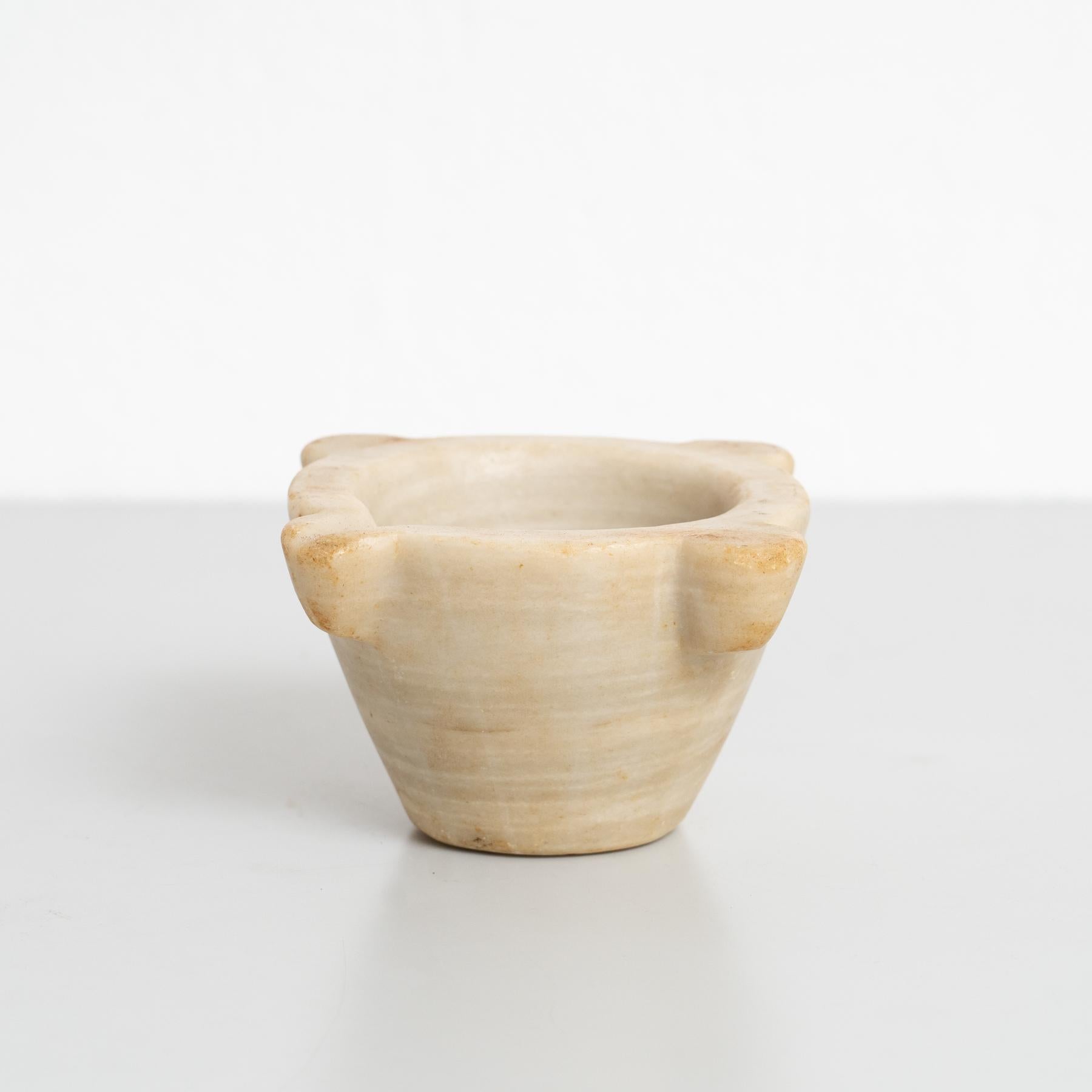 Mid-Century Modern Antique White Marble Mortar – Early 20th Century, 1940s For Sale