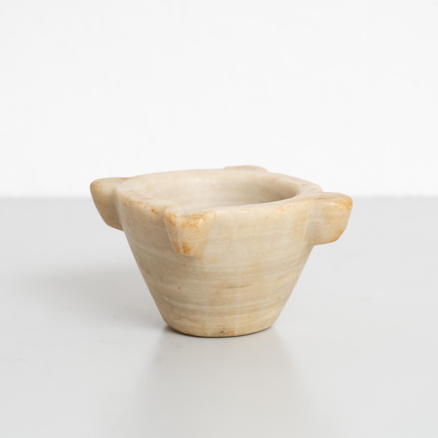 Spanish Antique White Marble Mortar – Early 20th Century, 1940s For Sale