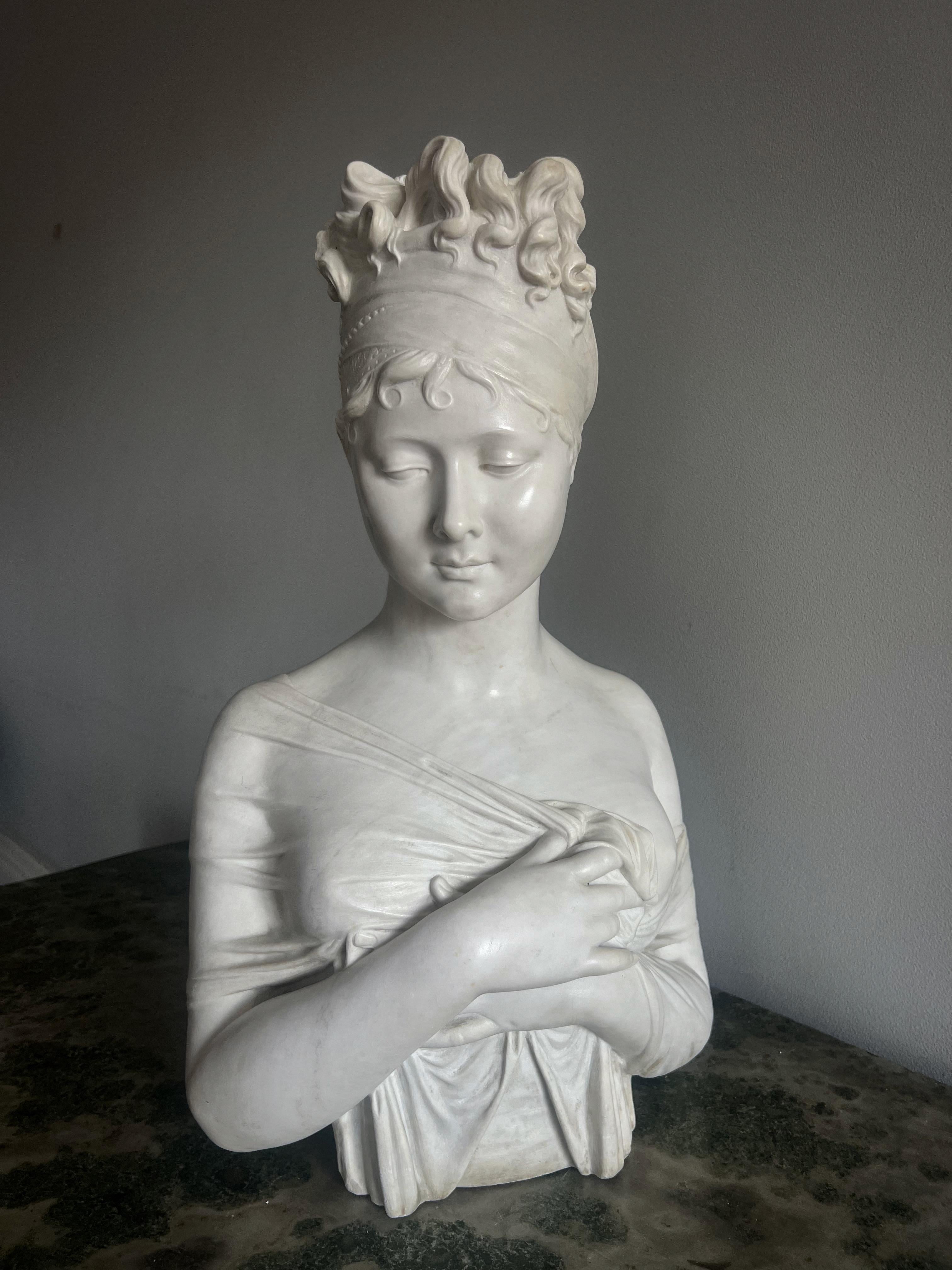 Antique White Marble Sculpture of Madame Recamier  For Sale 1