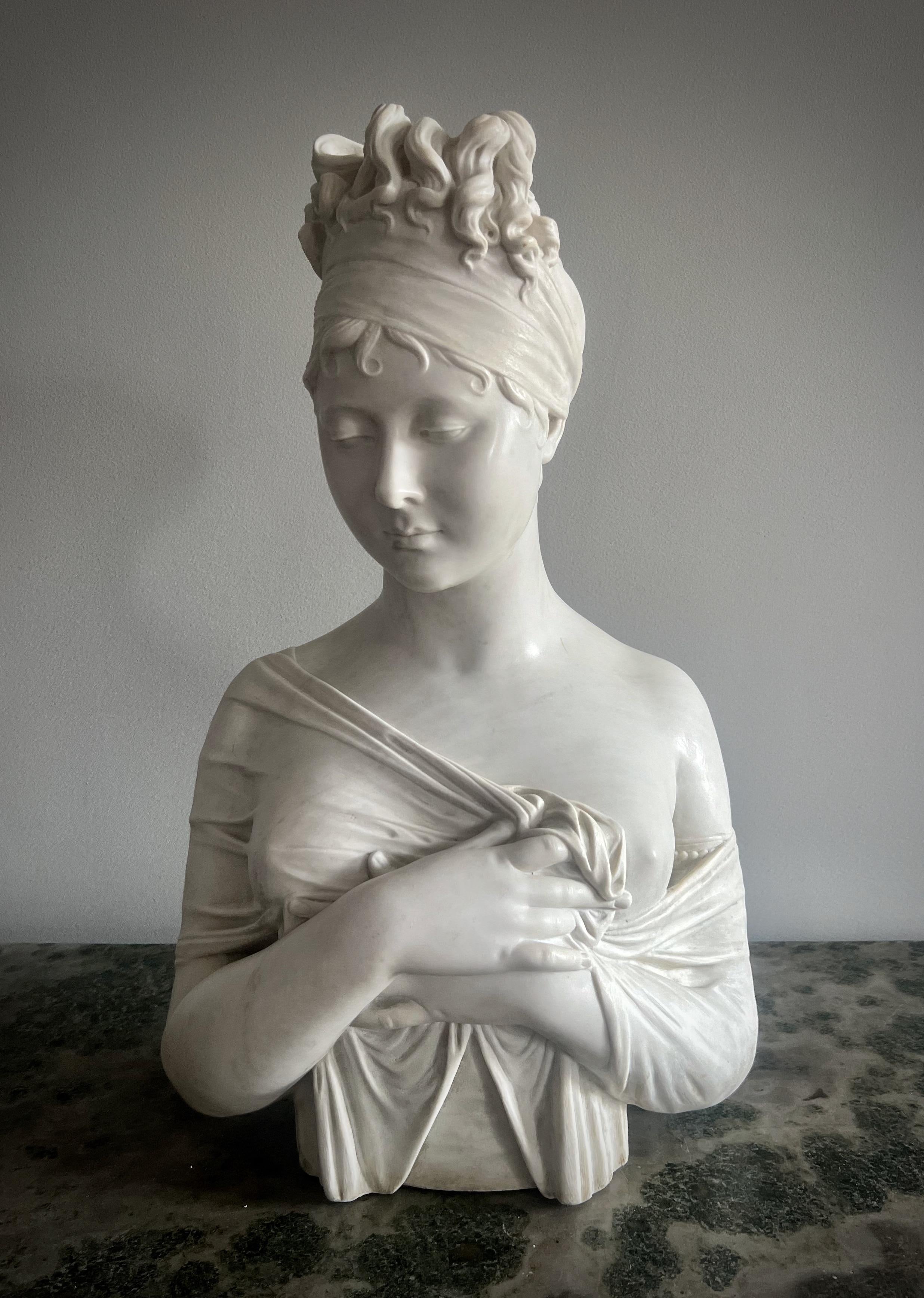 Antique White Marble Sculpture of Madame Recamier  For Sale 2