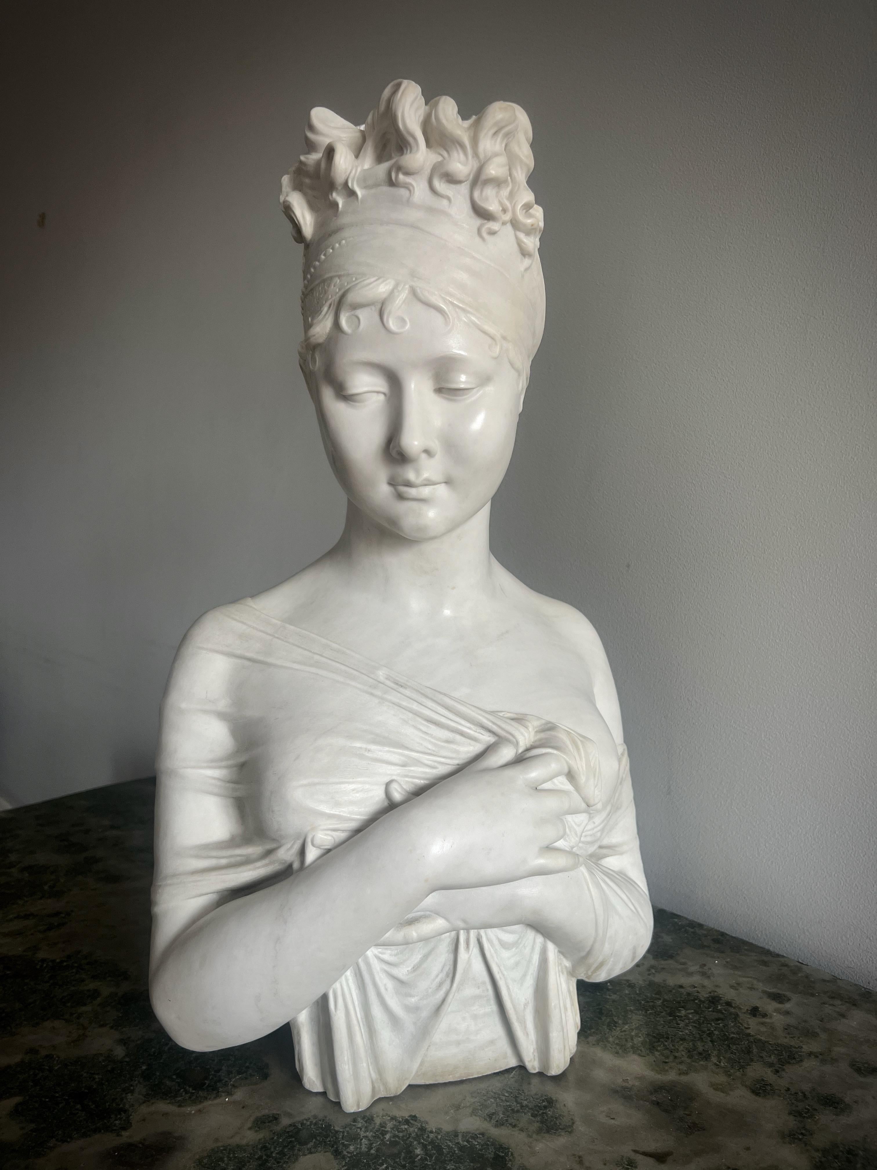 Antique White Marble Sculpture of Madame Recamier  For Sale 4