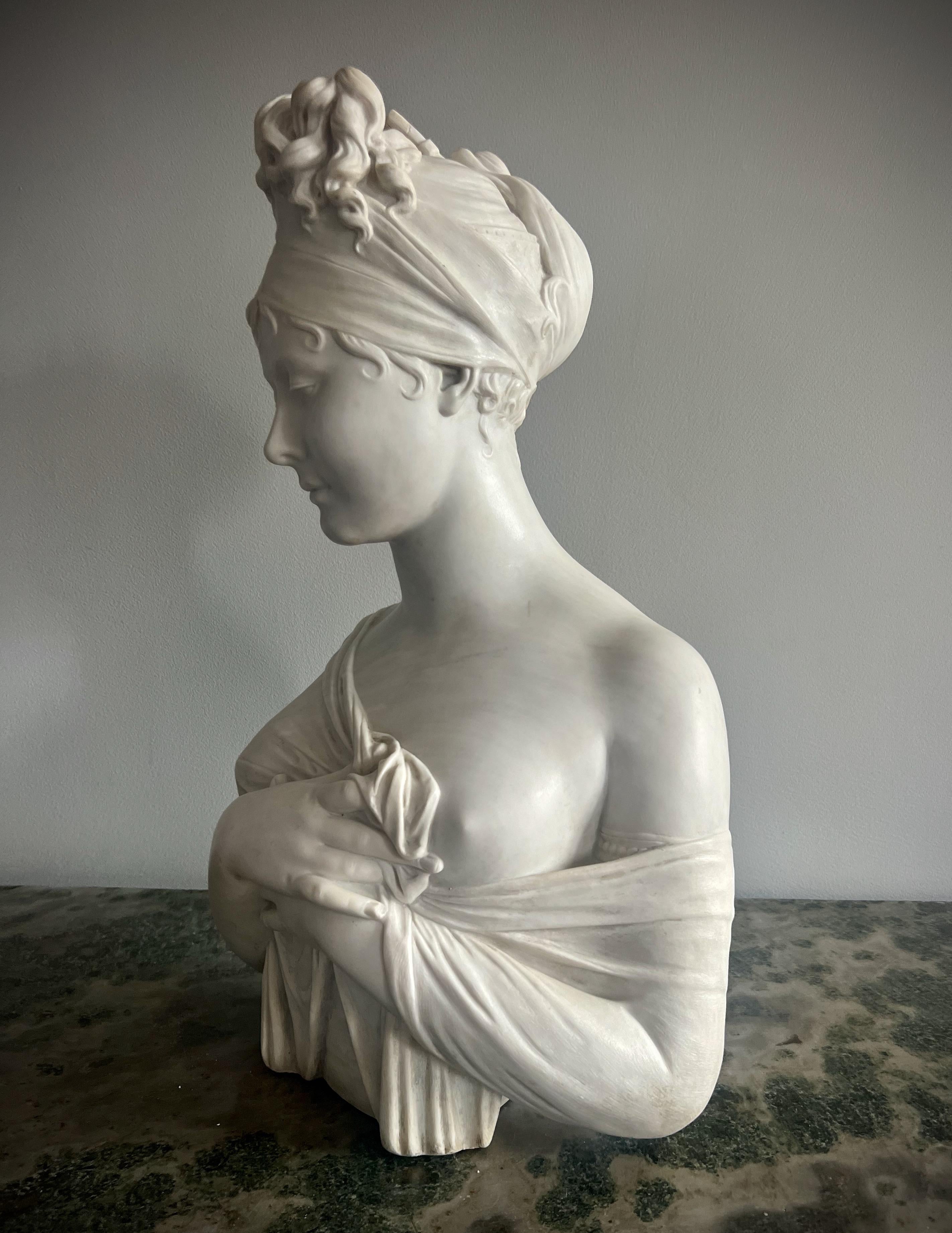 Antique White Marble Sculpture of Madame Recamier  For Sale 5