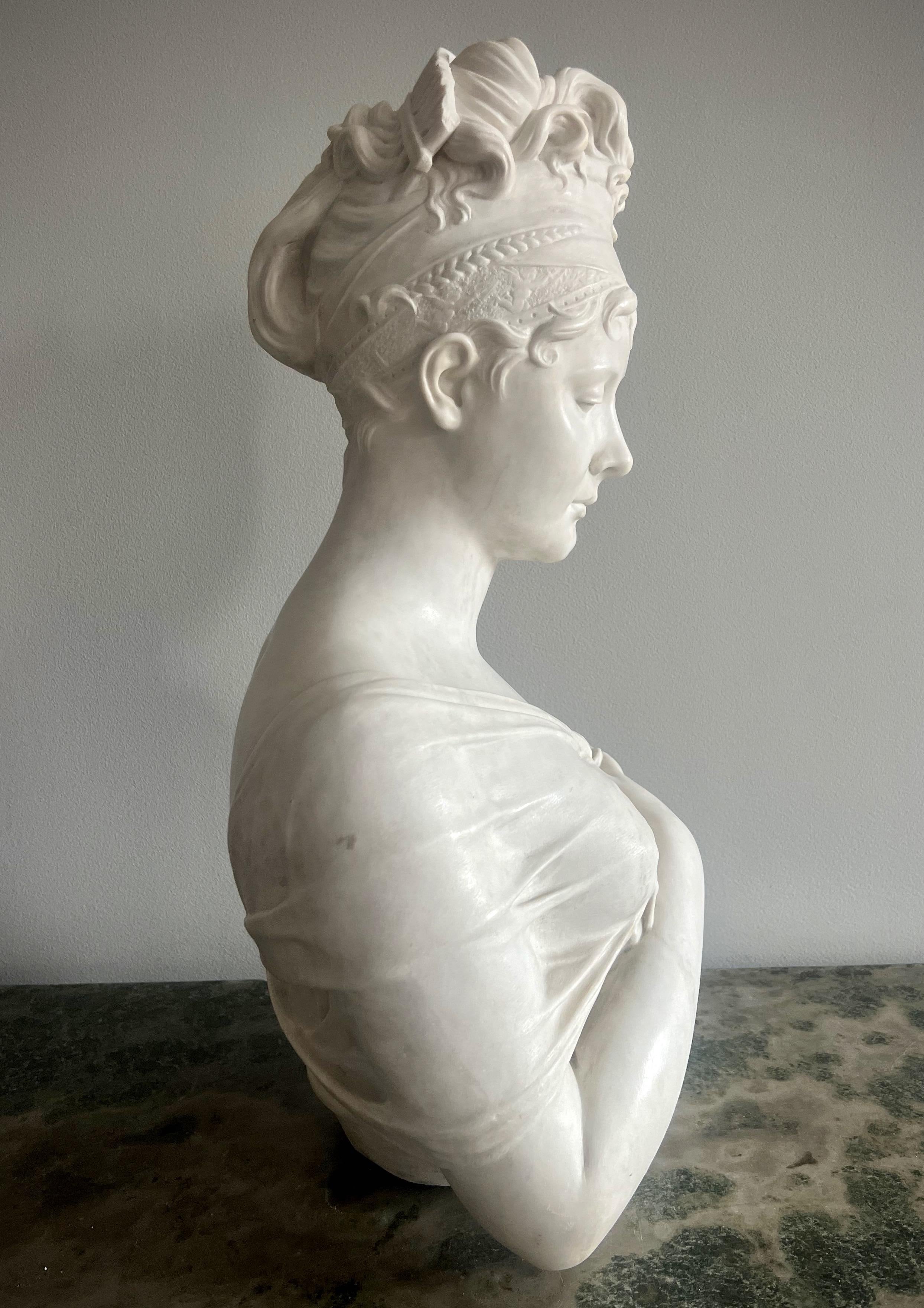 French Antique White Marble Sculpture of Madame Recamier  For Sale