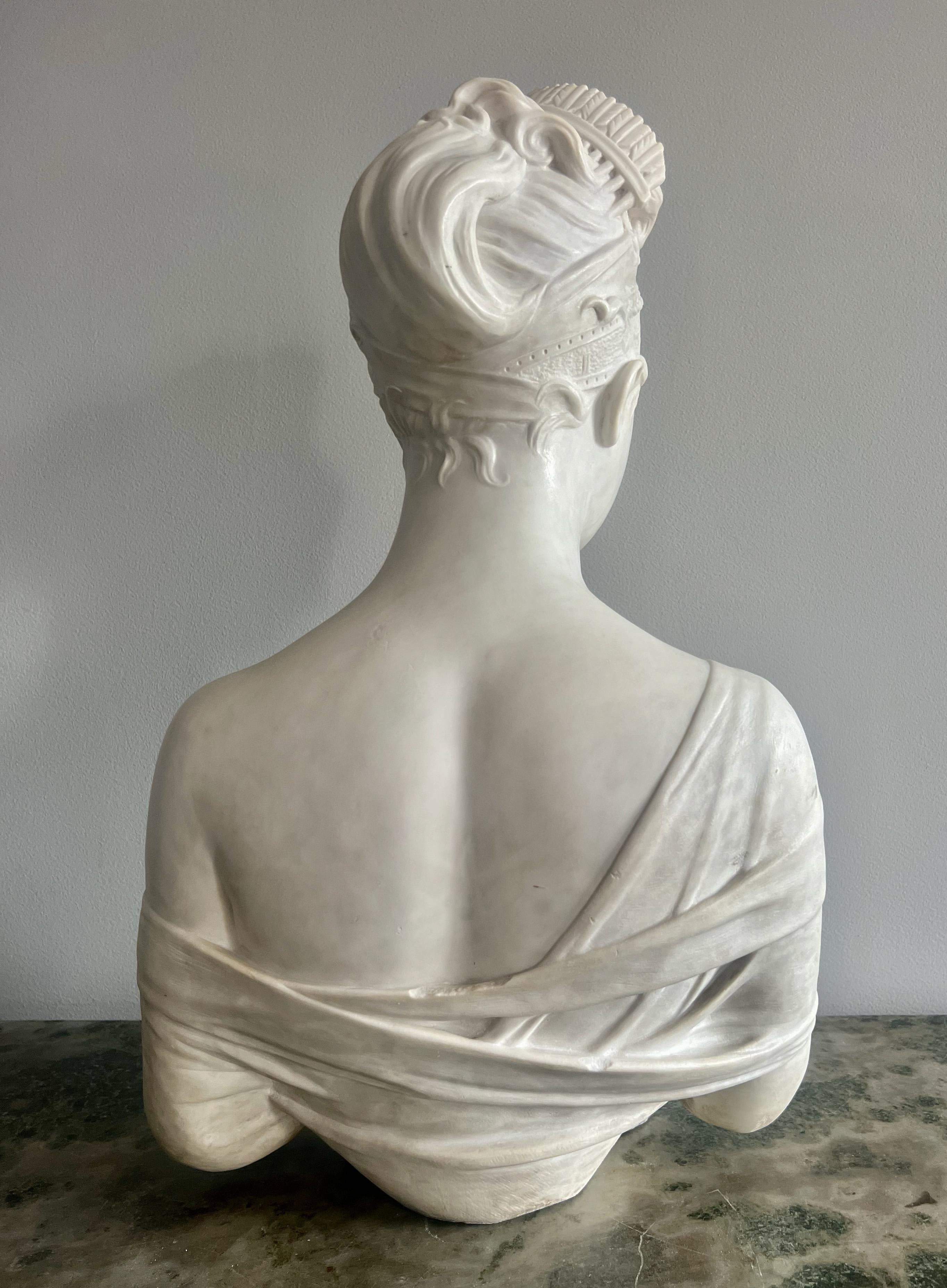 Carved Antique White Marble Sculpture of Madame Recamier  For Sale
