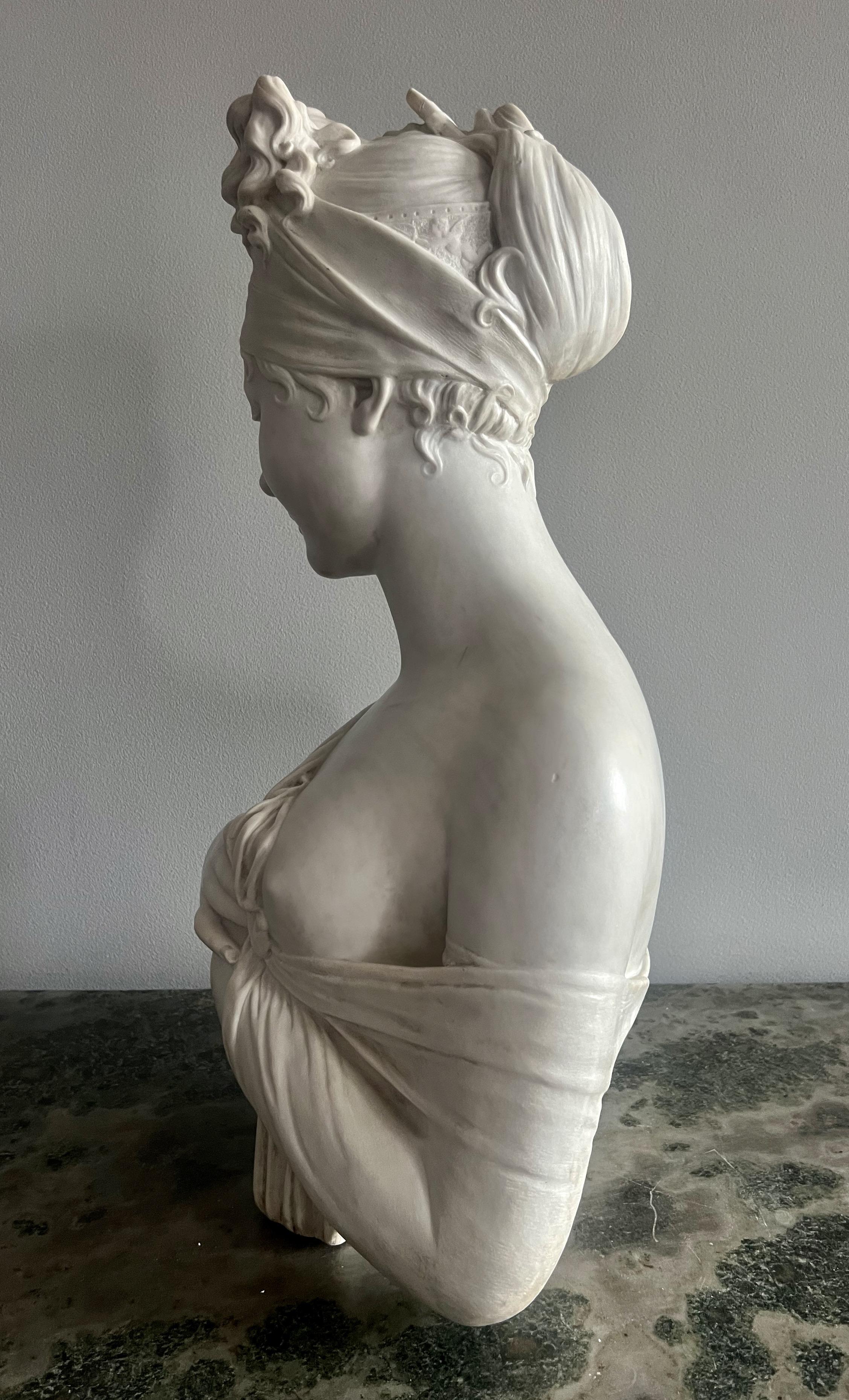 19th Century Antique White Marble Sculpture of Madame Recamier  For Sale