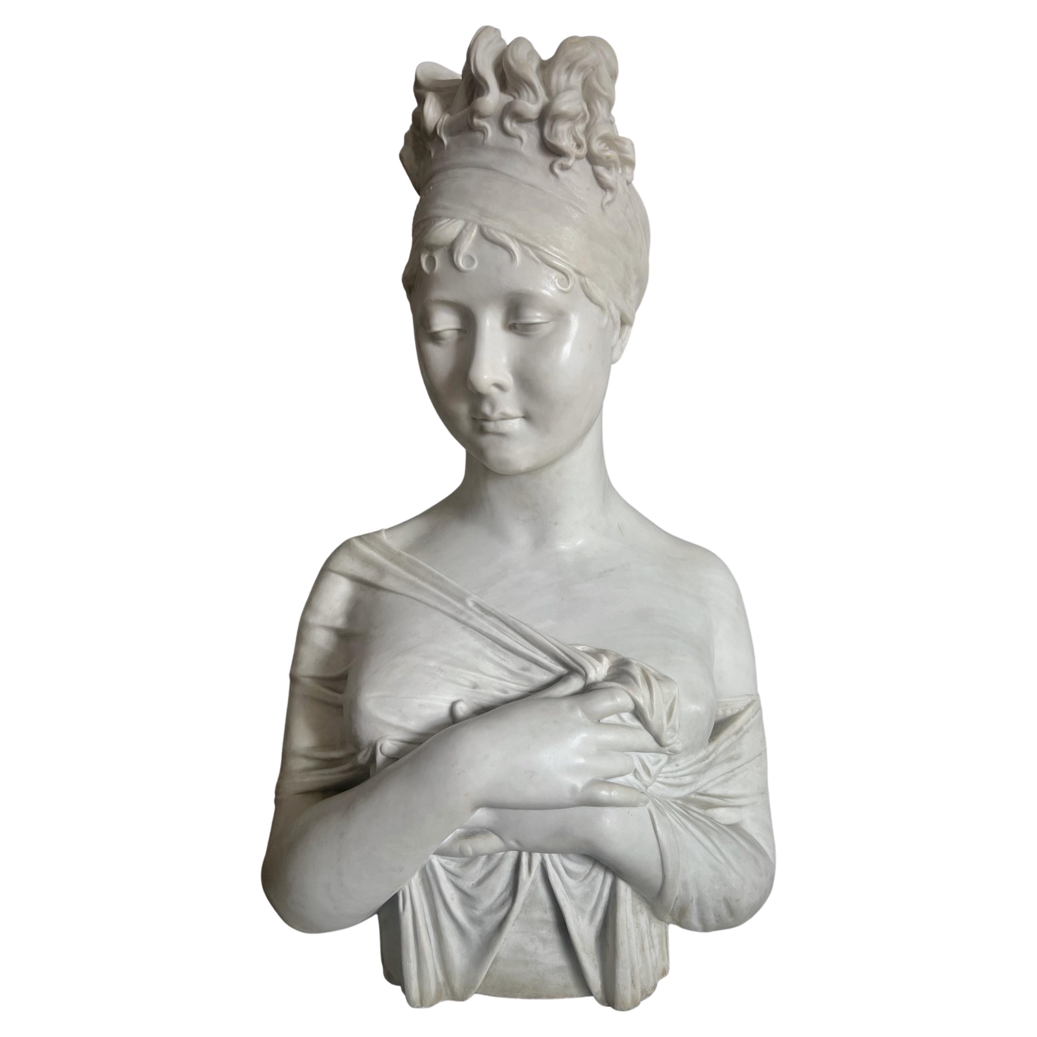 Antique White Marble Sculpture of Madame Recamier  For Sale