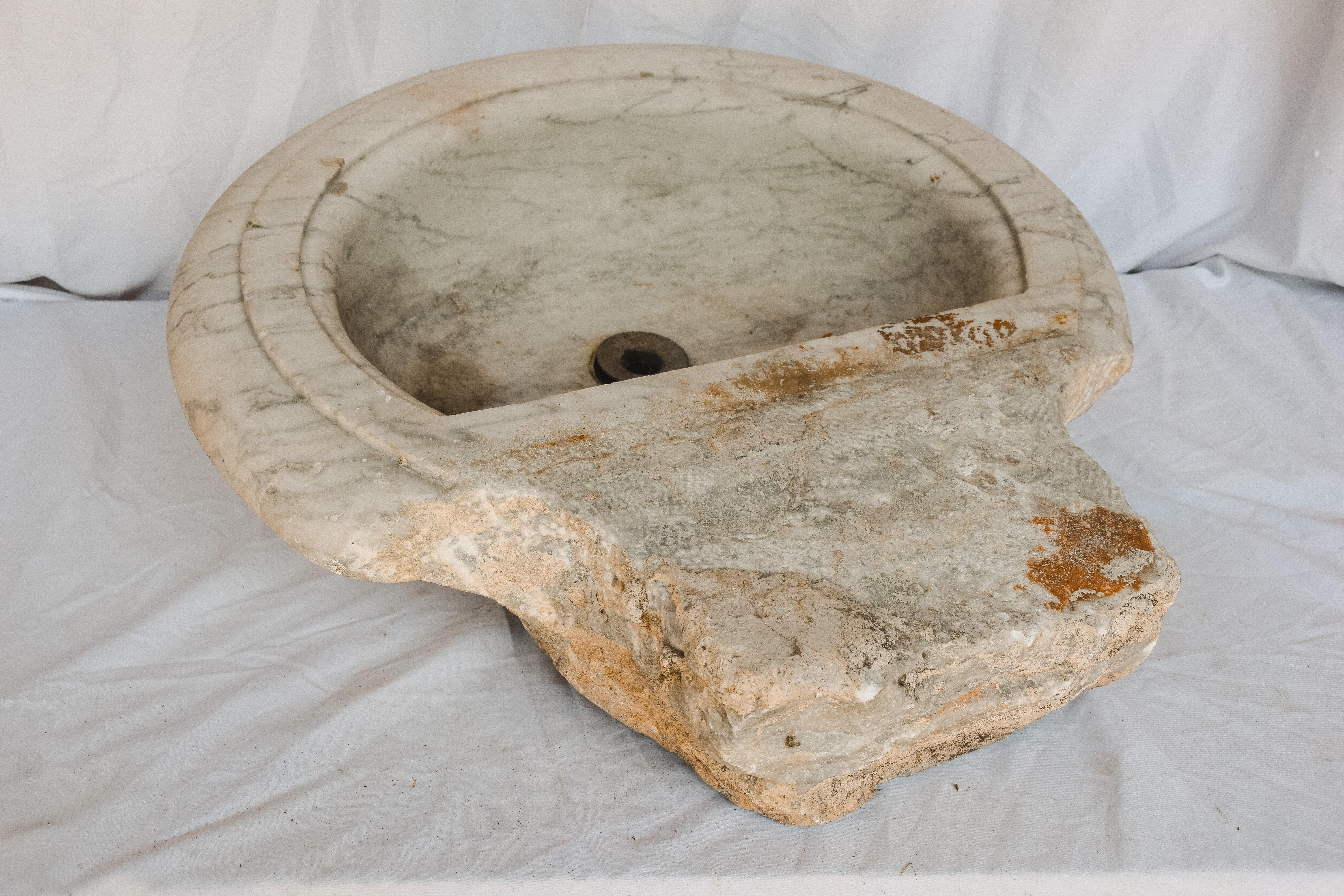 French Antique White Marble Sink For Sale