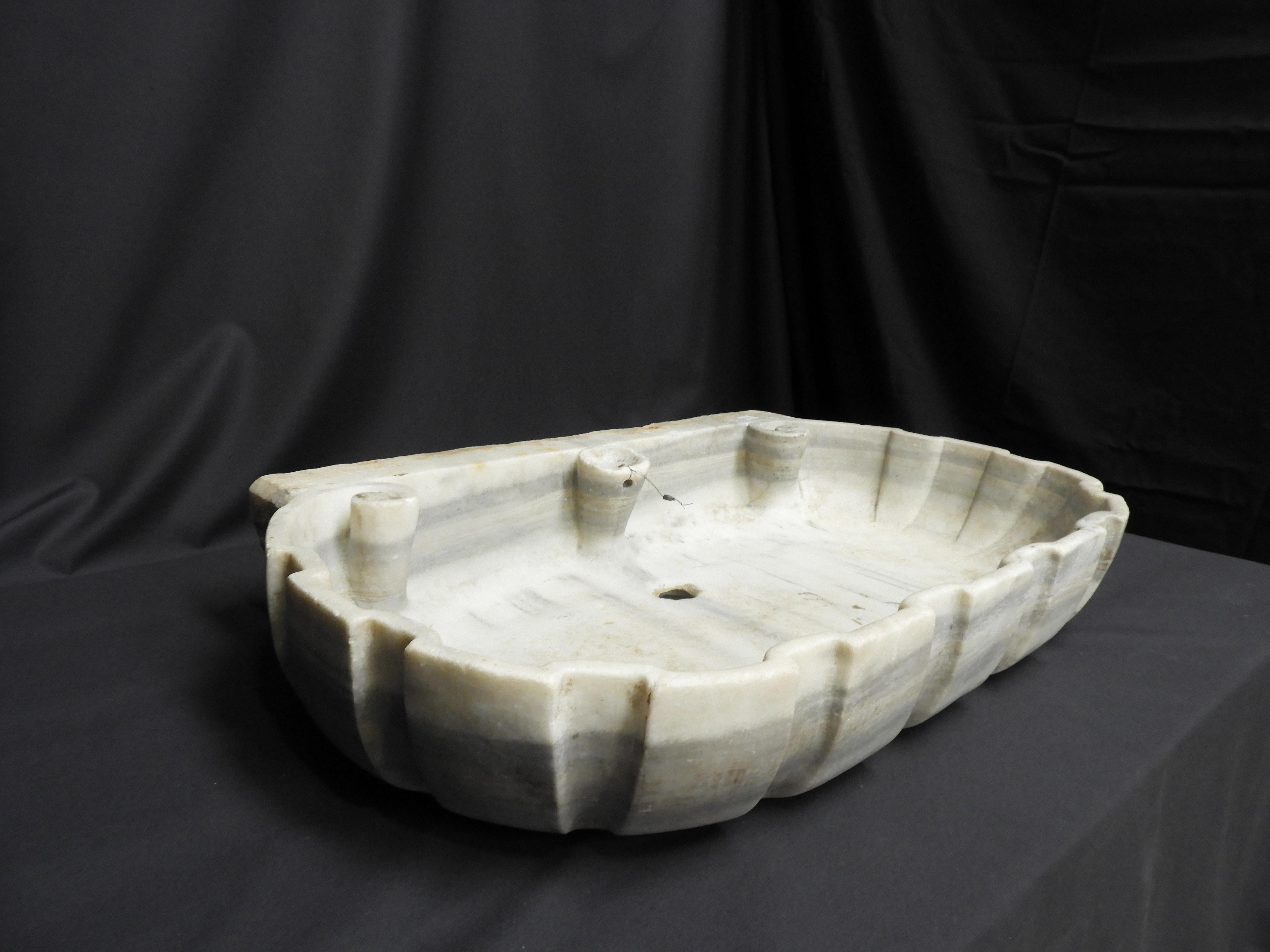 Hand-Carved Antique White Marble Sink For Sale