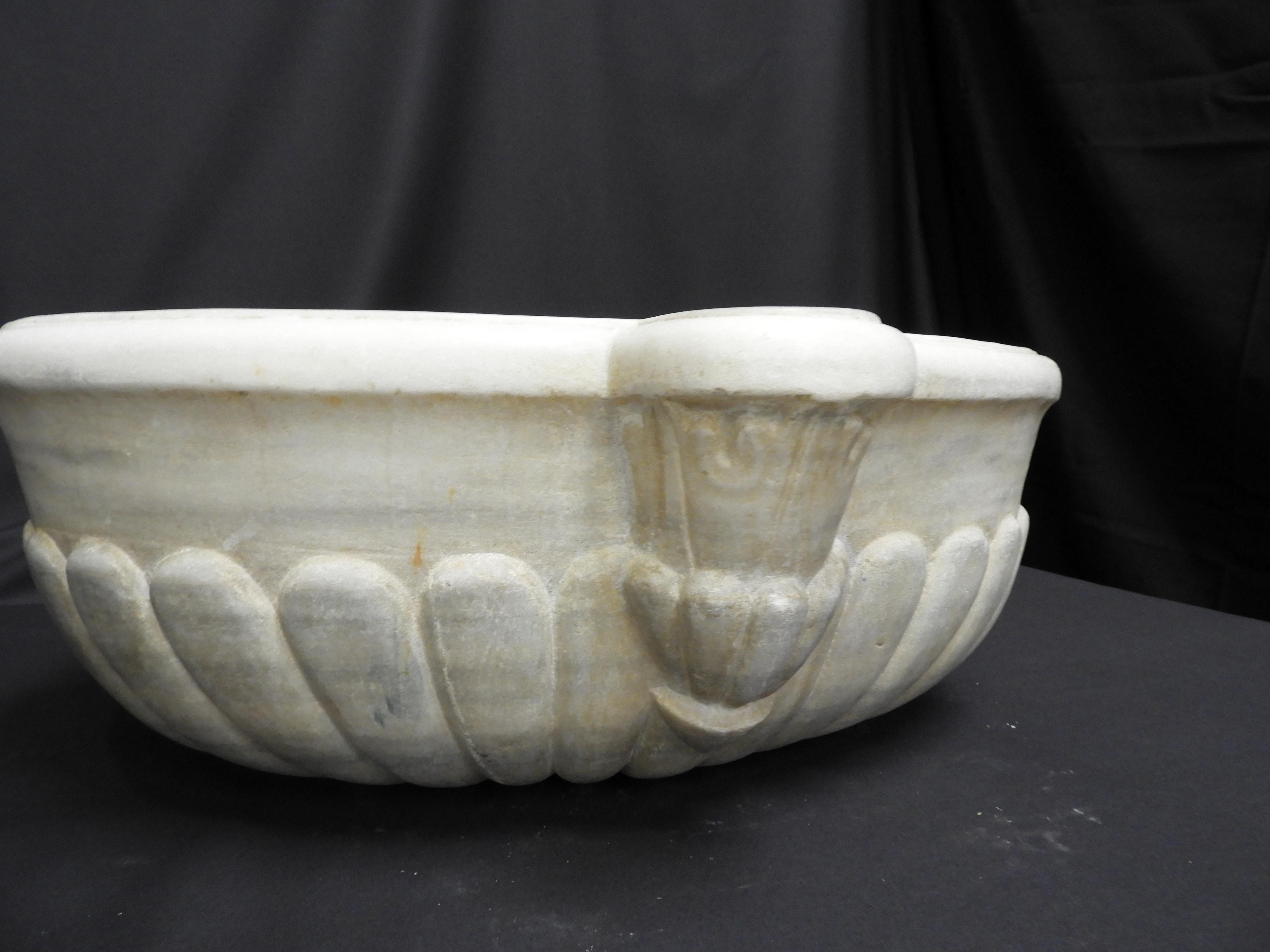 Hand-Carved Antique White Marble Sink For Sale