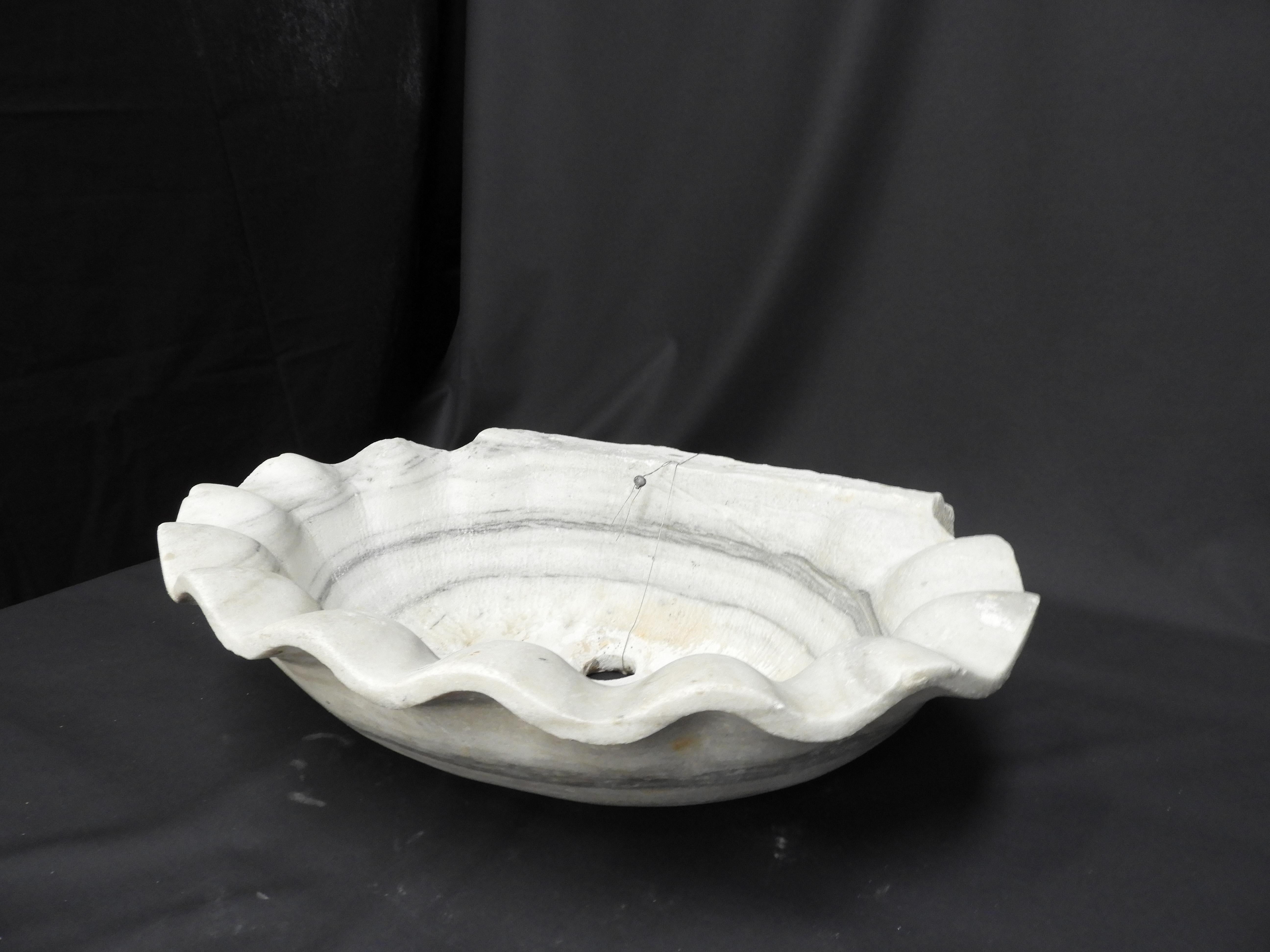 Hand-Carved Antique White Marble Sink For Sale