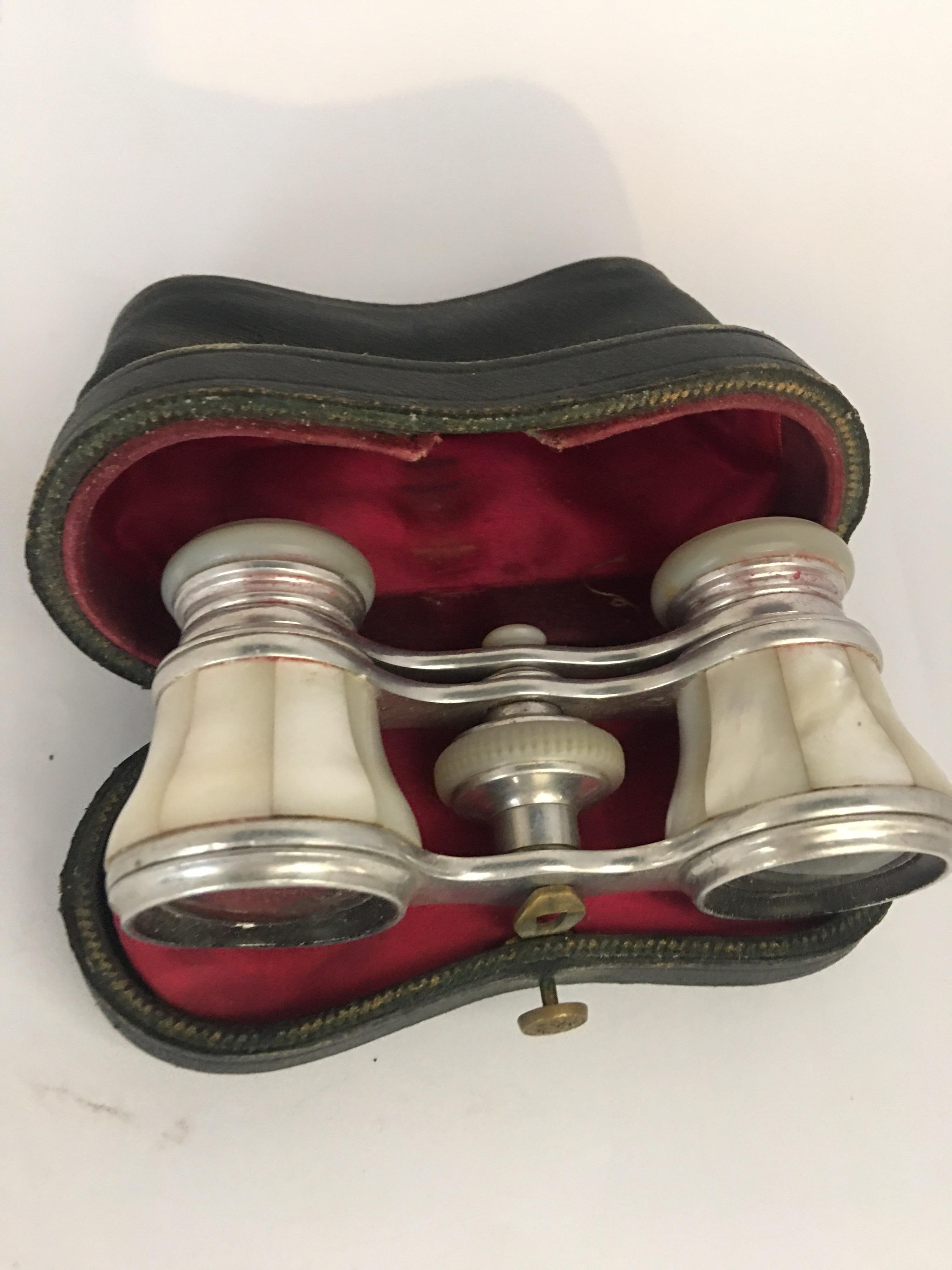 Antique White Metal and Mother of Pearl Opera Glasses For Sale 4