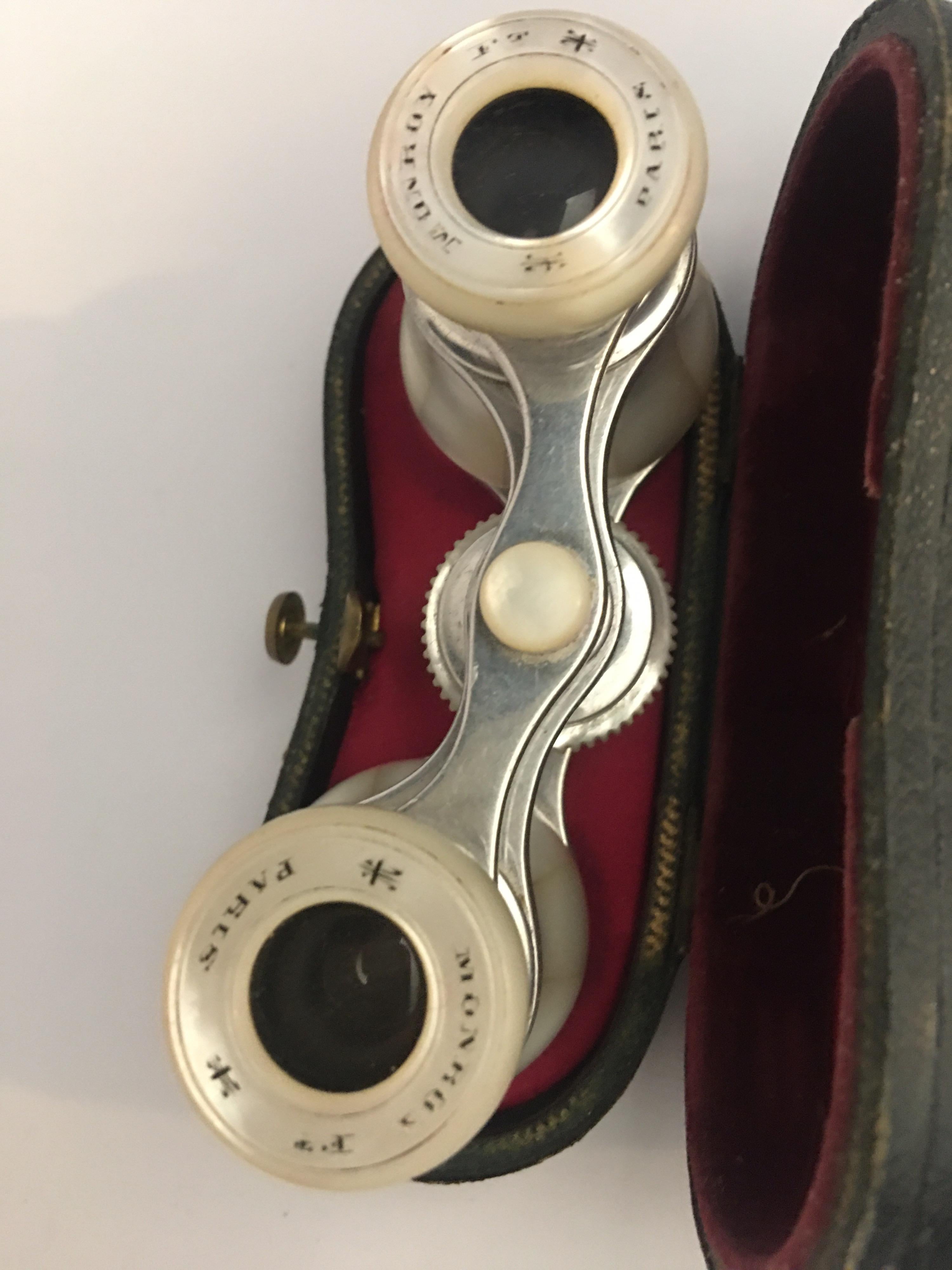 Antique White Metal and Mother of Pearl Opera Glasses For Sale 5