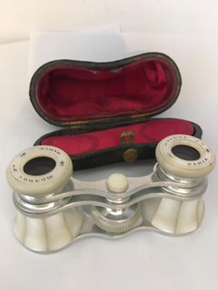 Antique White Metal and Mother of Pearl Opera Glasses