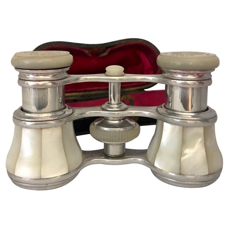 Antique White Metal and Mother of Pearl Opera Glasses For Sale at 1stDibs