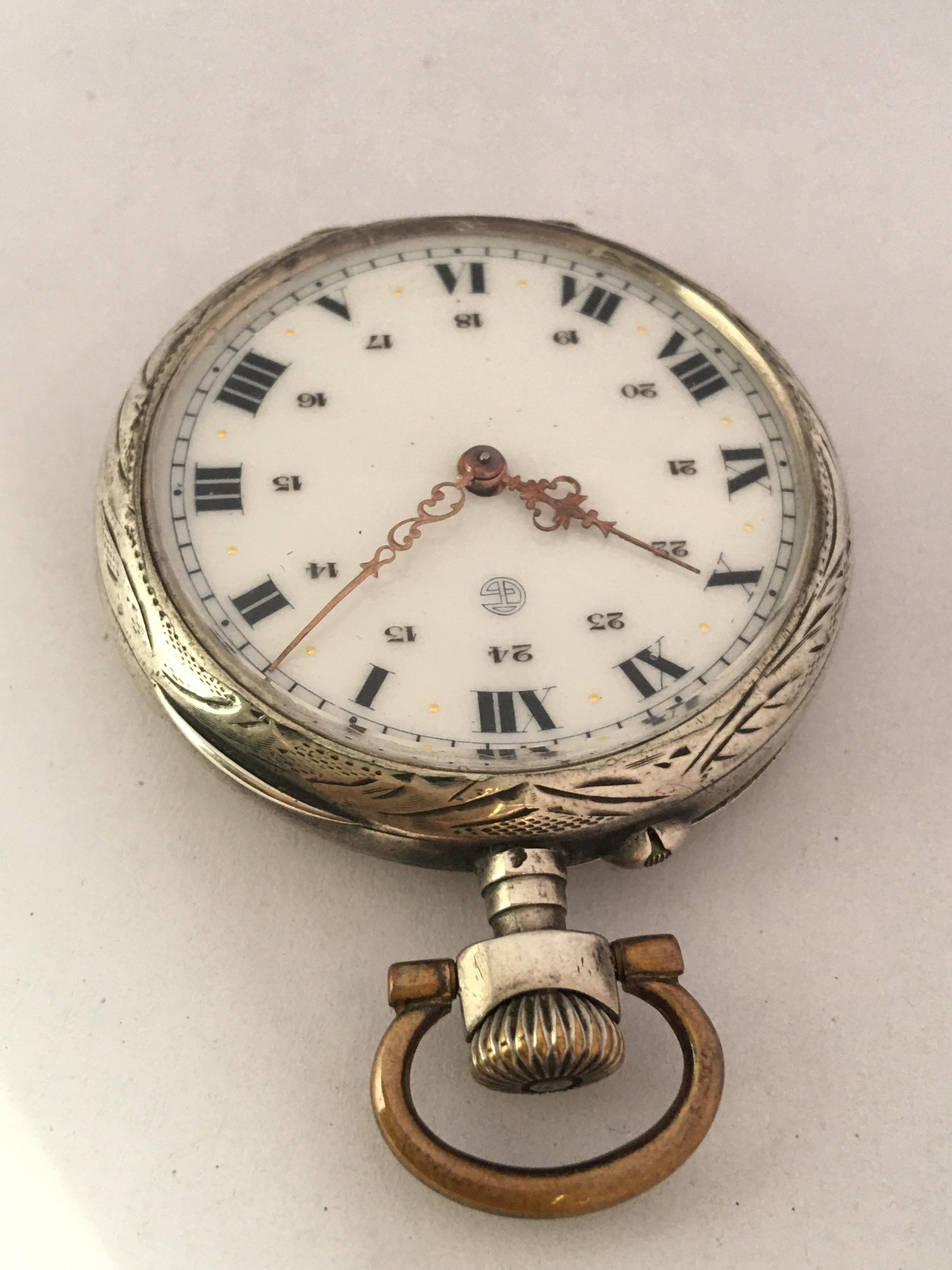 Antique White Metal Hand winding Pocket Watch For Sale 1