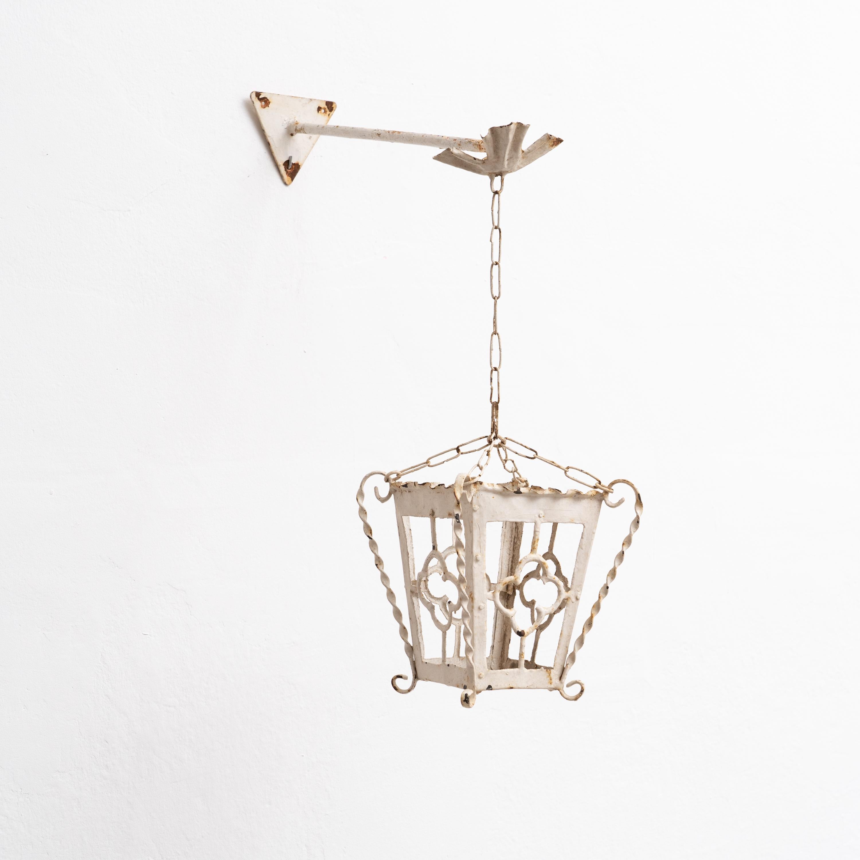 French Antique White Metal Wall Lamp, Circa 1940 For Sale