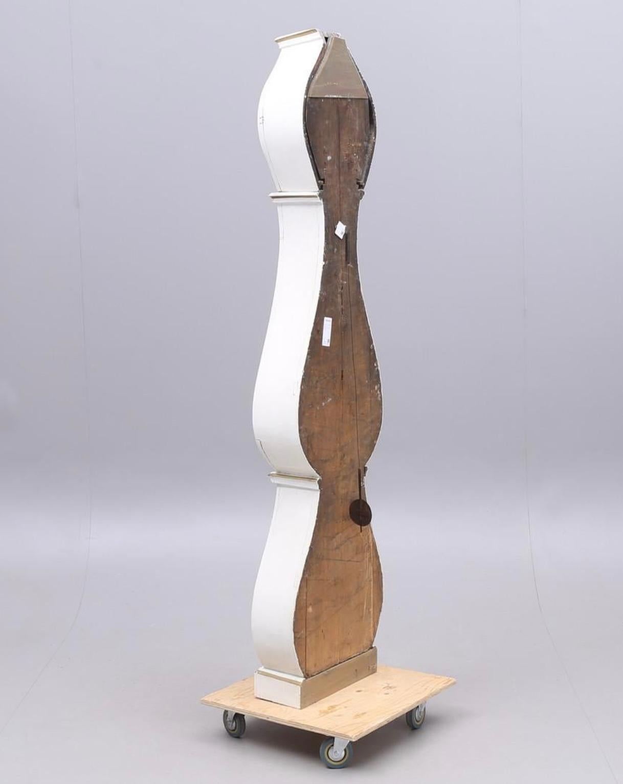 Antique White Mora Clock Swedish Early 1800s Narrow Waist Gustavian In Good Condition In Lewes, England