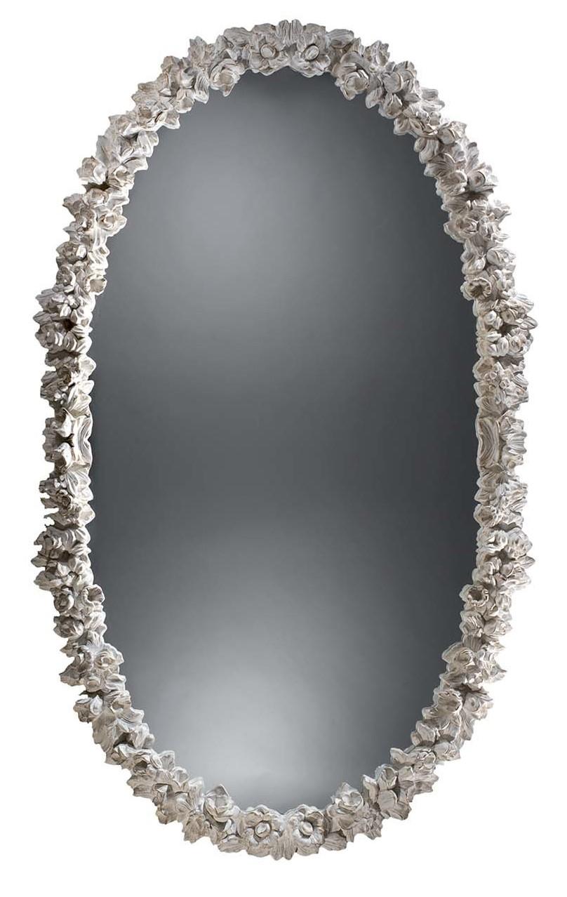 Italian Antique White Oval Wall Mirror by Spini Firenze