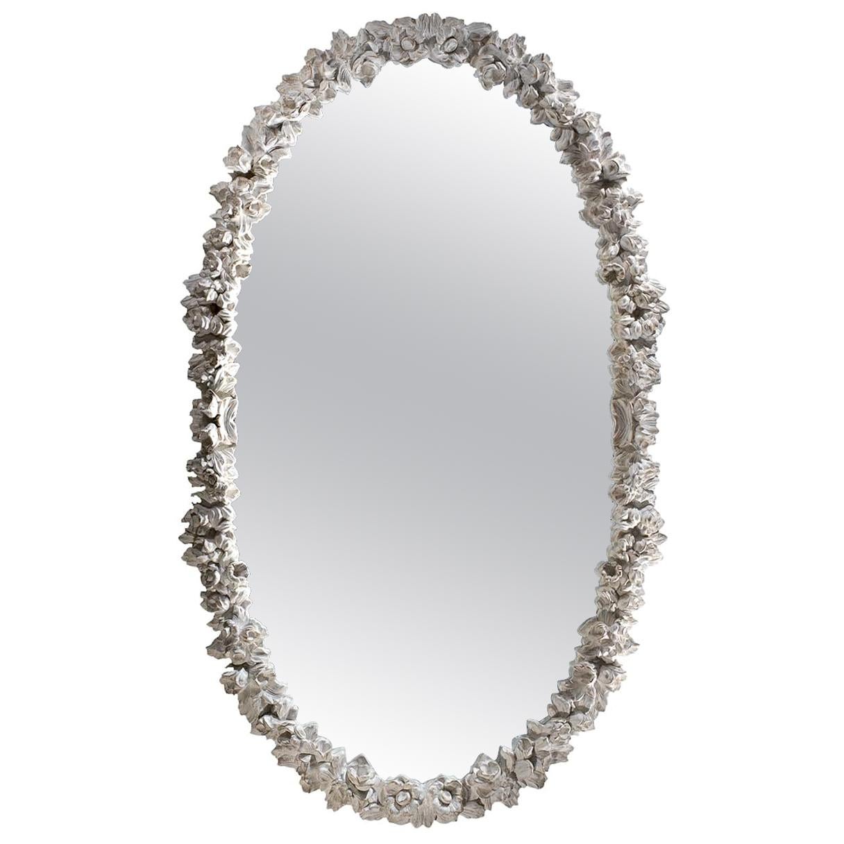 Antique White Oval Wall Mirror by Spini Firenze
