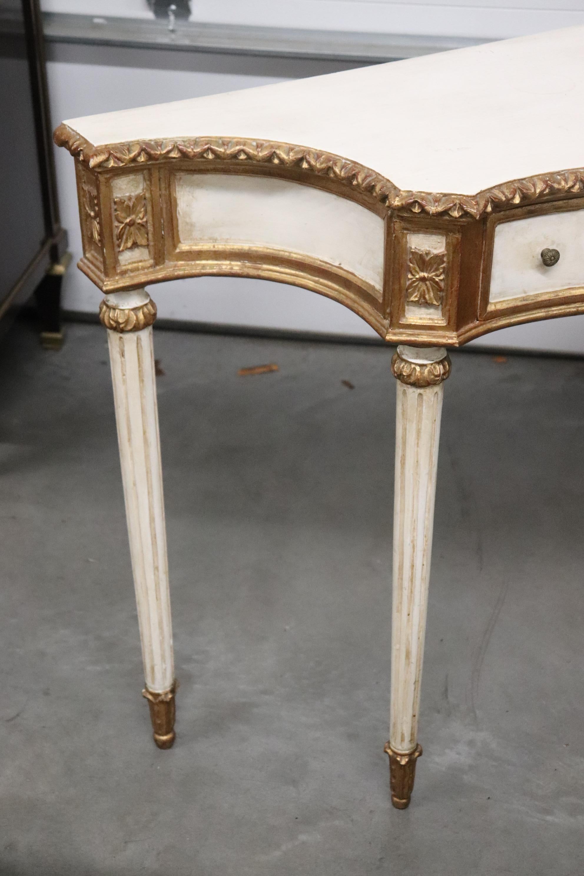 Antique White Painted and Gilded Florentine Italian Console Table, circa 1940s For Sale 2