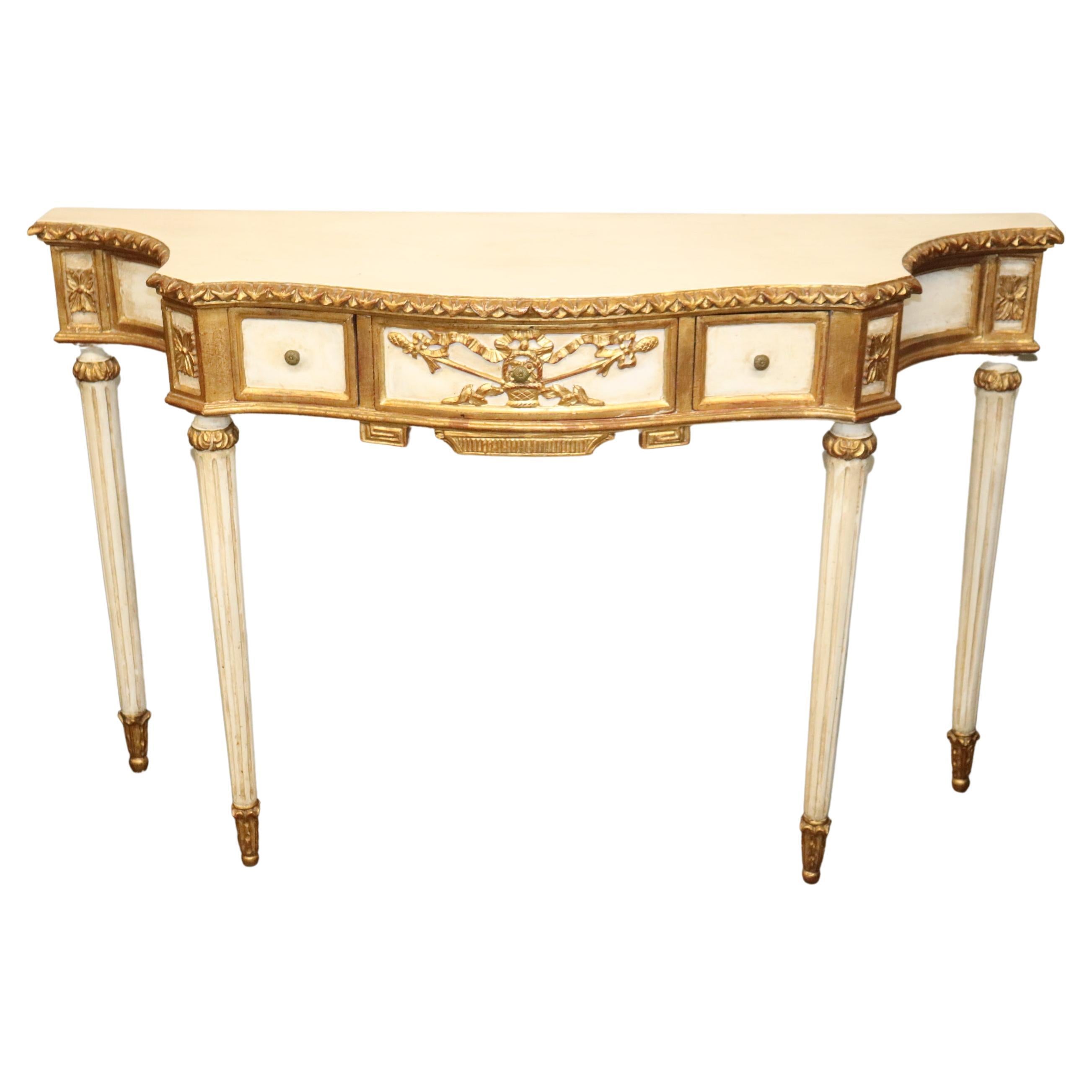 Antique White Painted and Gilded Florentine Italian Console Table, circa 1940s For Sale