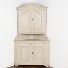 Antique White Painted Corner Cabinet Cupboard, Sweden circa 1840-60