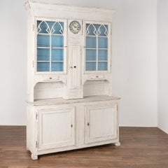 Antique White Painted Display Cabinet Cupboard with Clock, Sweden circa 1840-60