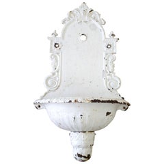 Antique White Painted European Iron Wall Fountain