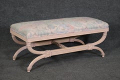 Antique White Painted Floral Upholstered French Regency Style Window Bench