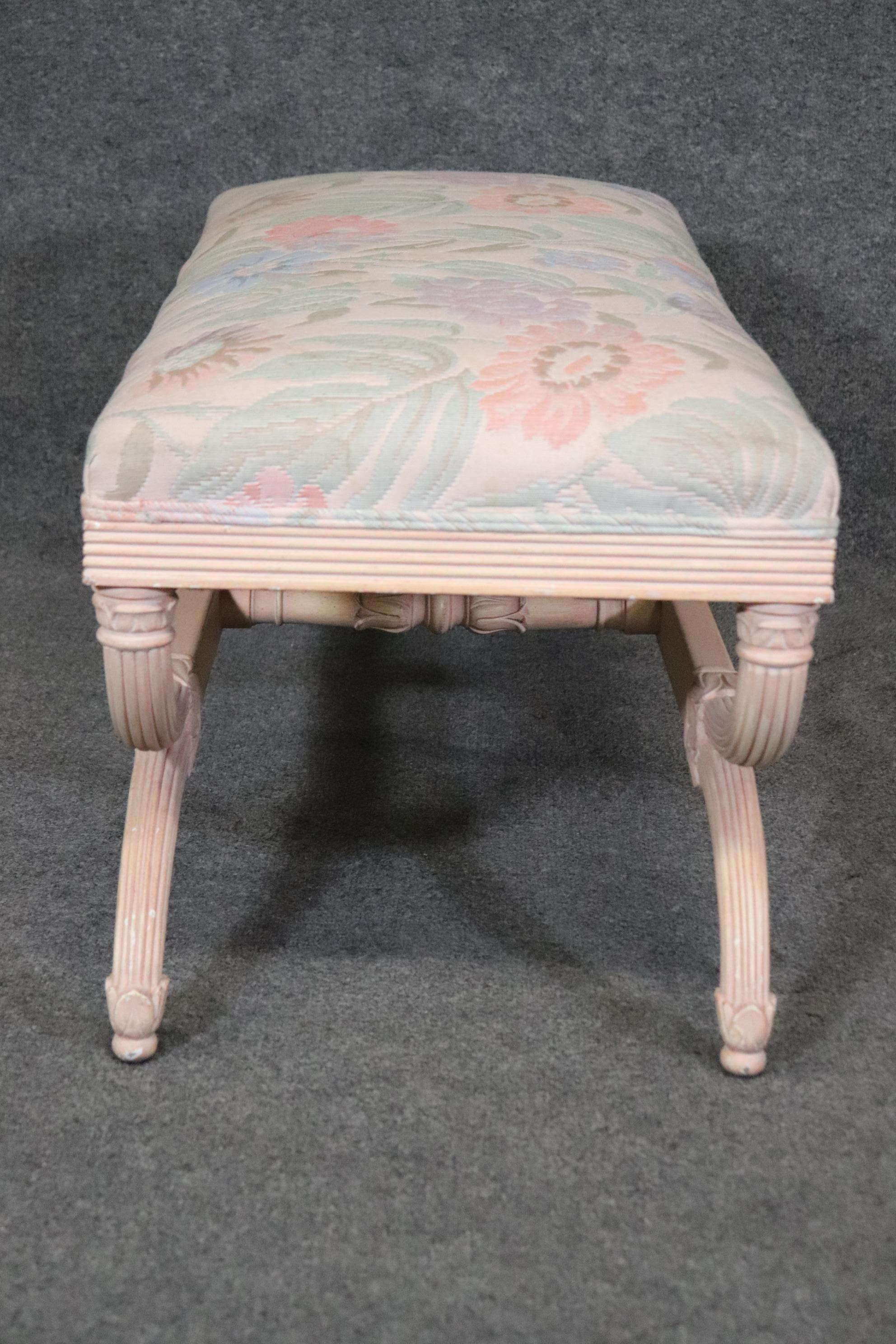 Mid-20th Century Antique White Painted Floral Upholstered French Regency Style Window Bench 
