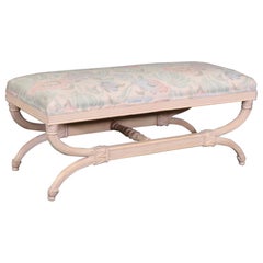 Antique White Painted Floral Upholstered French Regency Style Window Bench