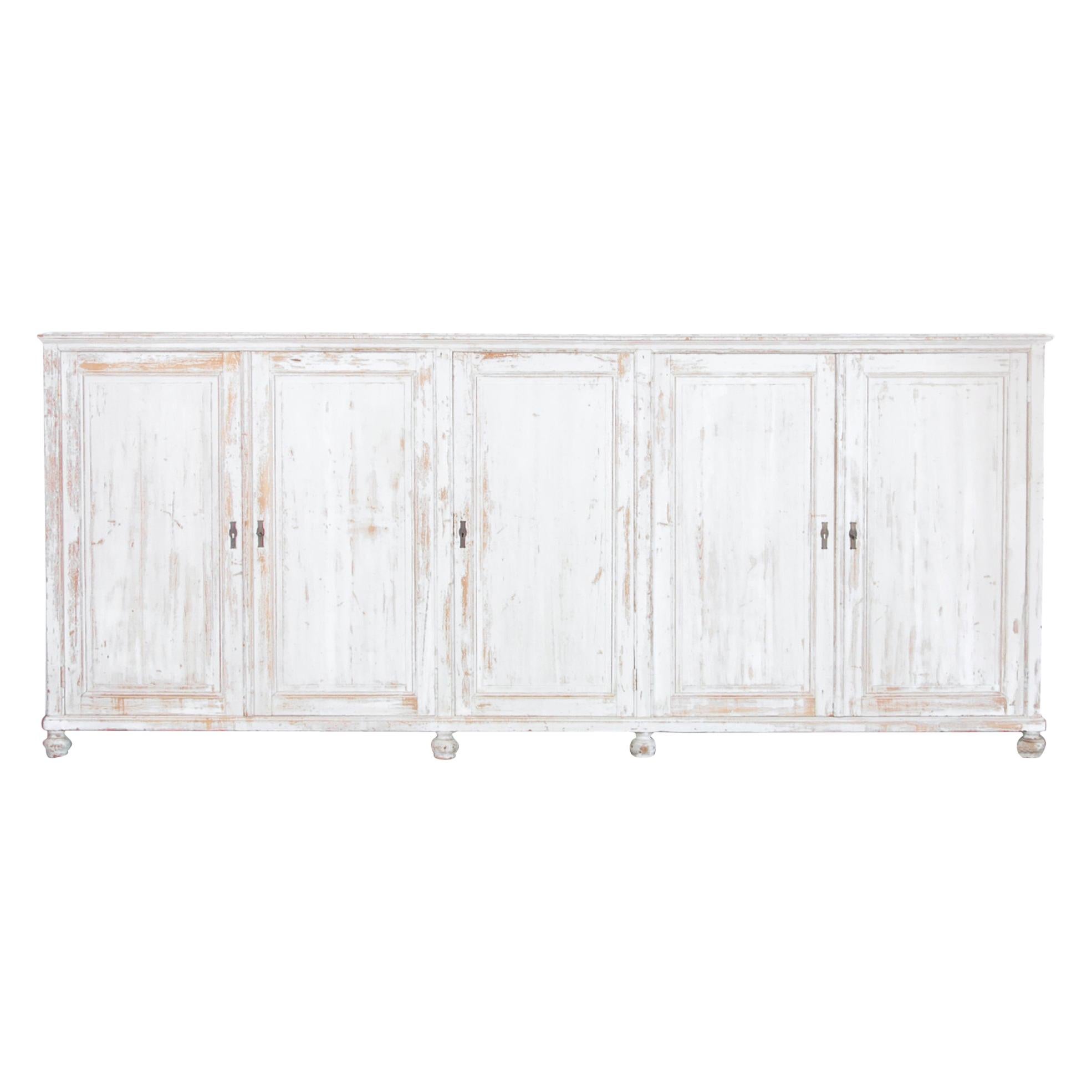 Antique White Painted French Five-Door Sideboard