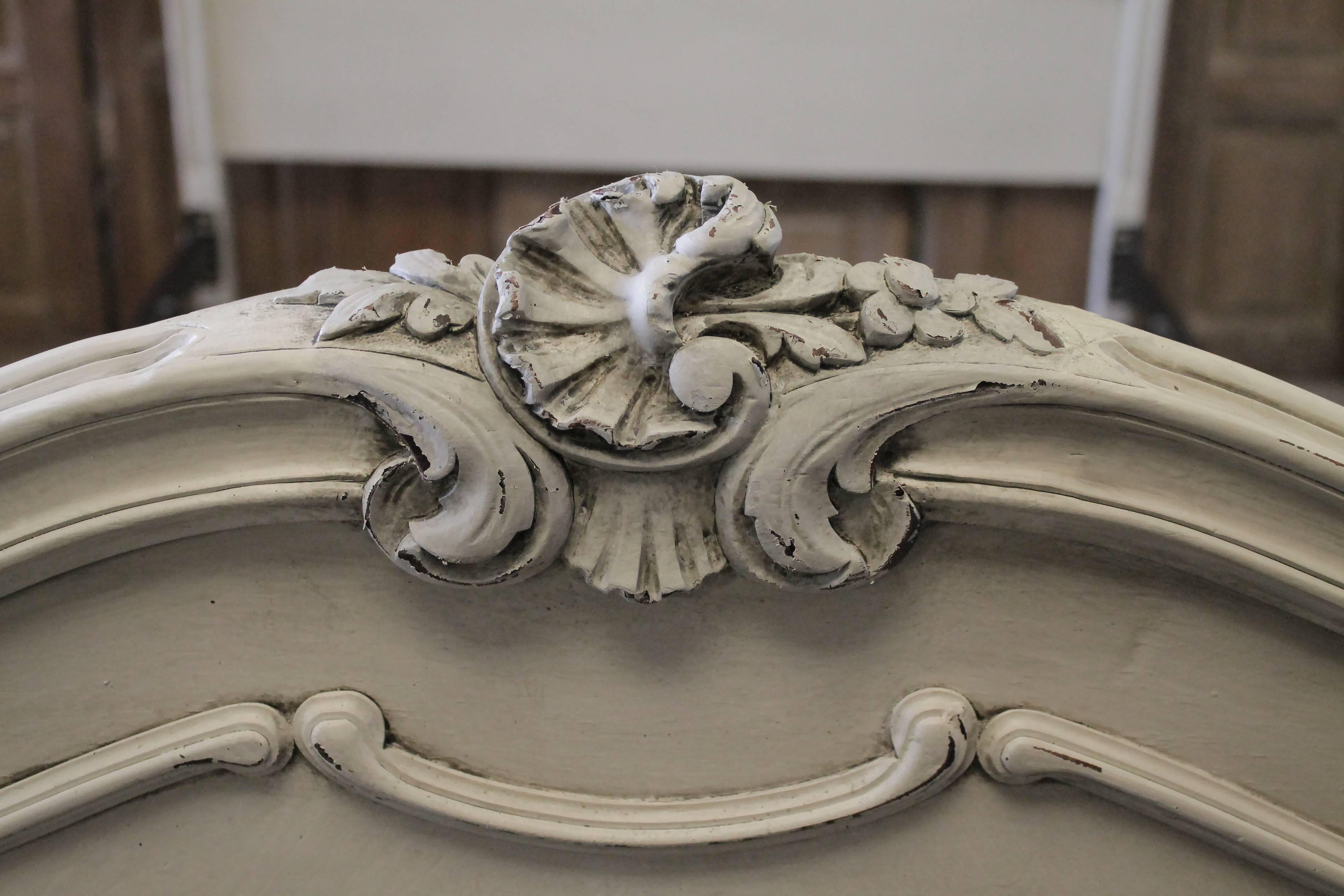 Antique White Painted French Louis XV Style Walnut Carved Queen French Bed 5