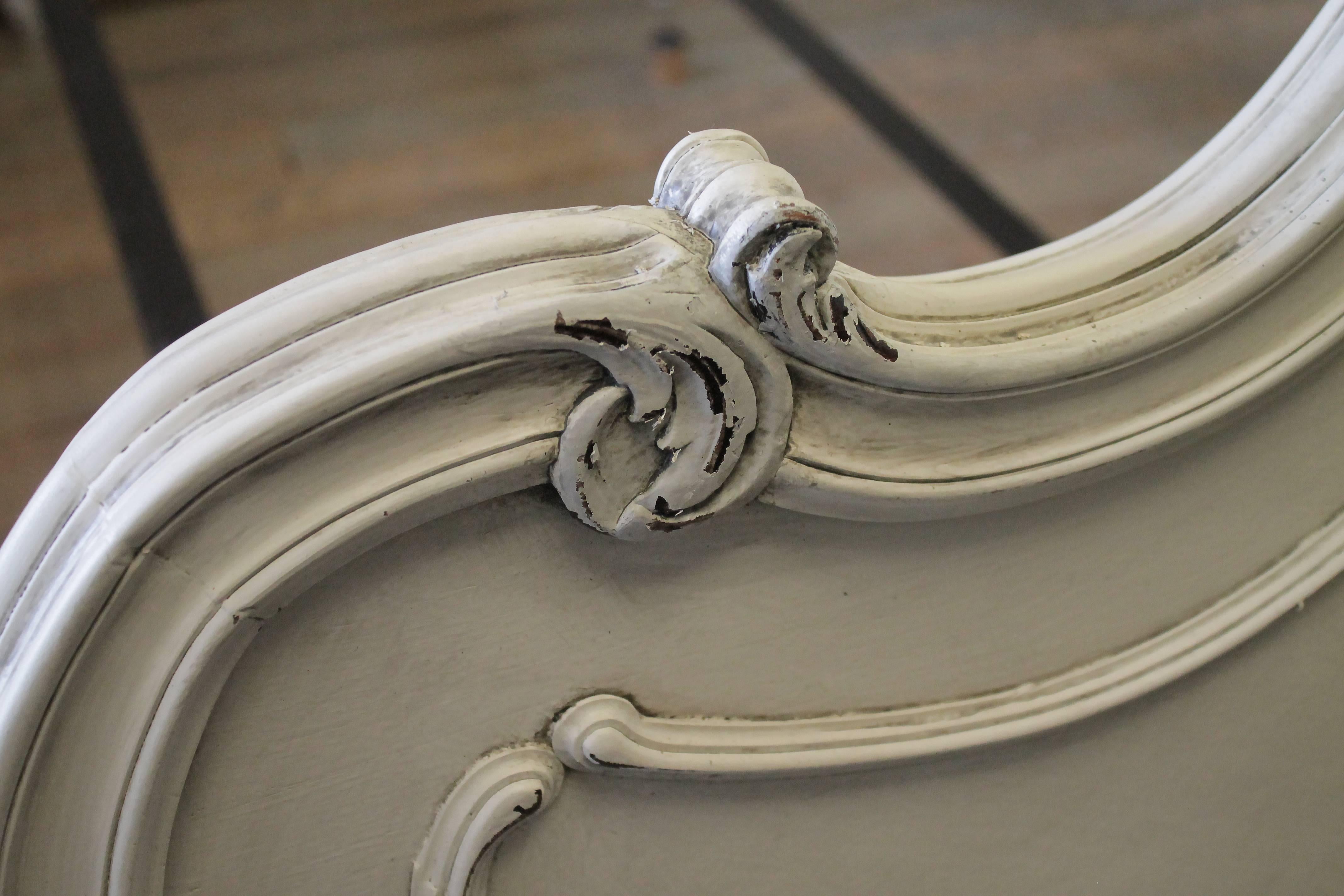 Antique White Painted French Louis XV Style Walnut Carved Queen French Bed 7