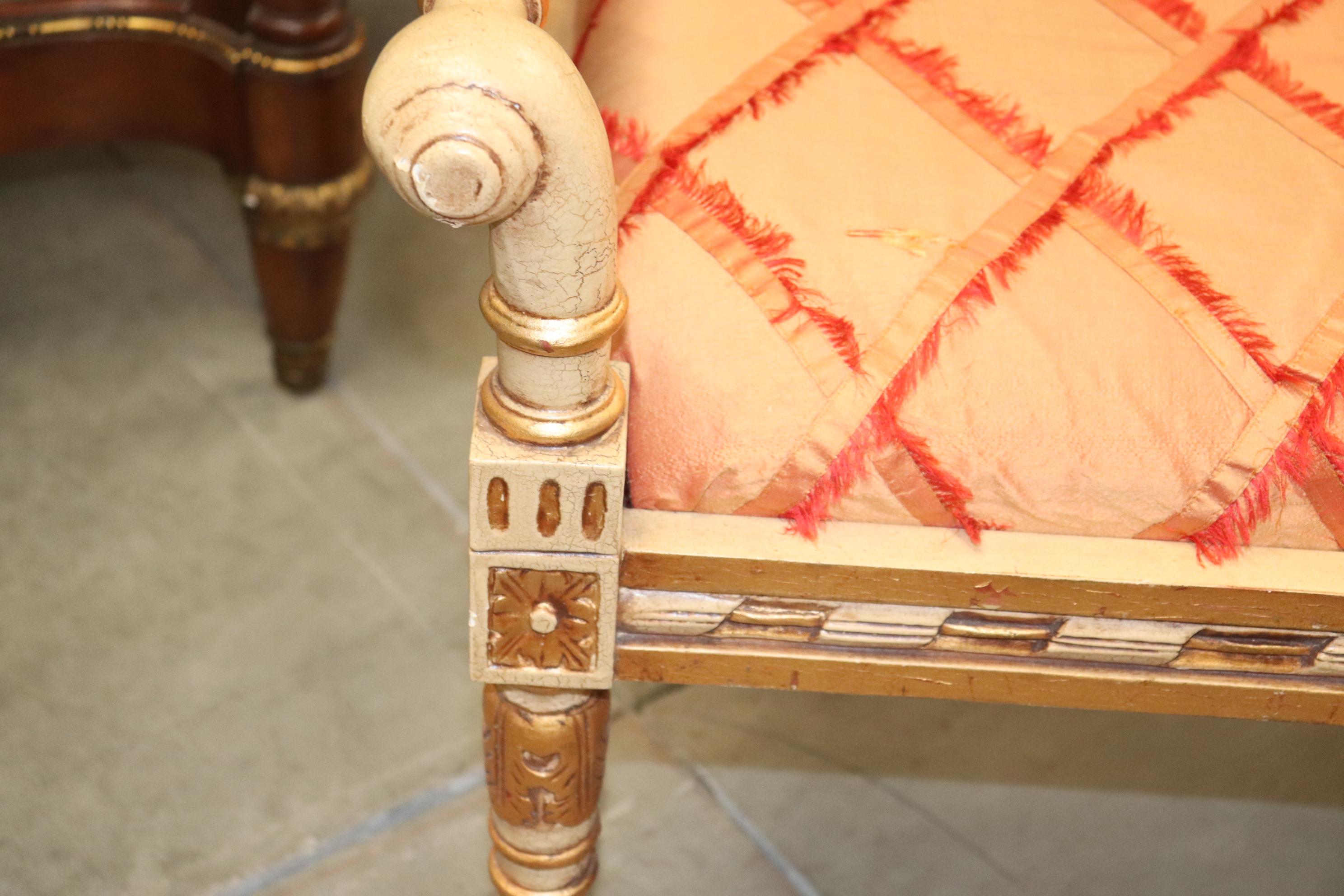 Mid-20th Century Antique White Painted Gilded French Louis XV Window Bench Stool, Circa 1940 For Sale