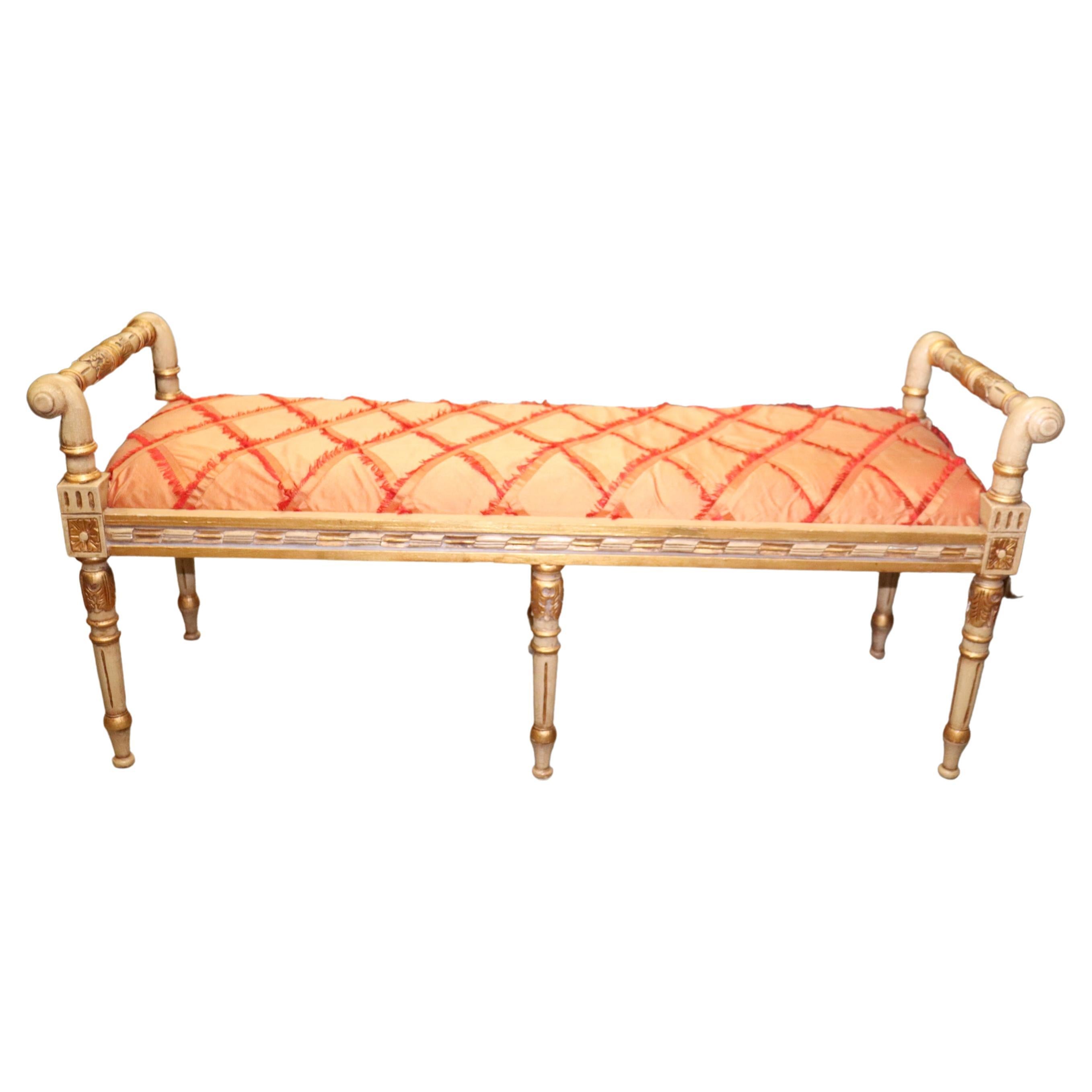 Antique White Painted Gilded French Louis XV Window Bench Stool, Circa 1940 For Sale