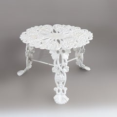 Antique White Painted Grape & Leaf Wrought Iron Garden Side Table  c1890