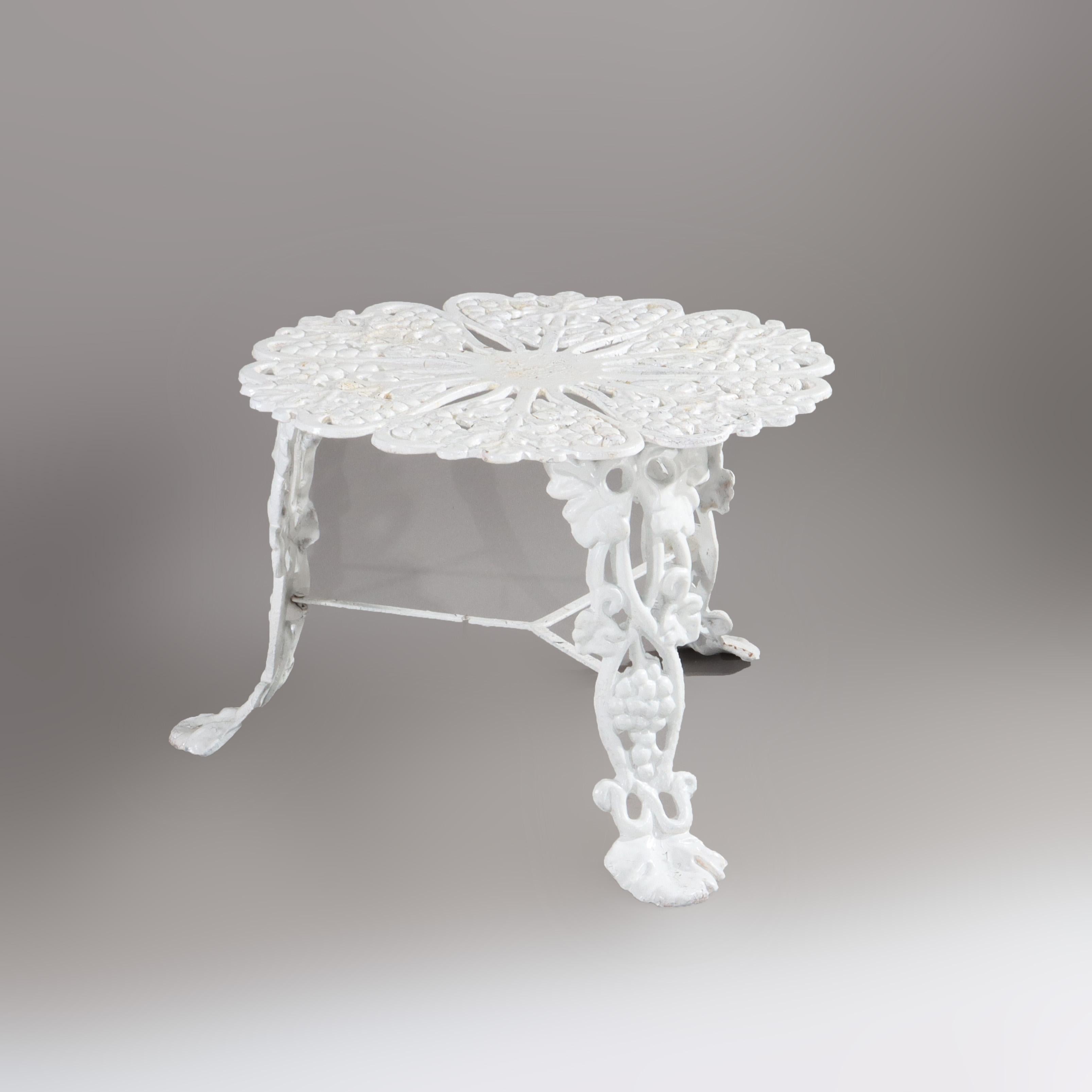 19th Century Antique White Painted Grape & Leaf Wrought Iron Garden Side Table  c1890 For Sale
