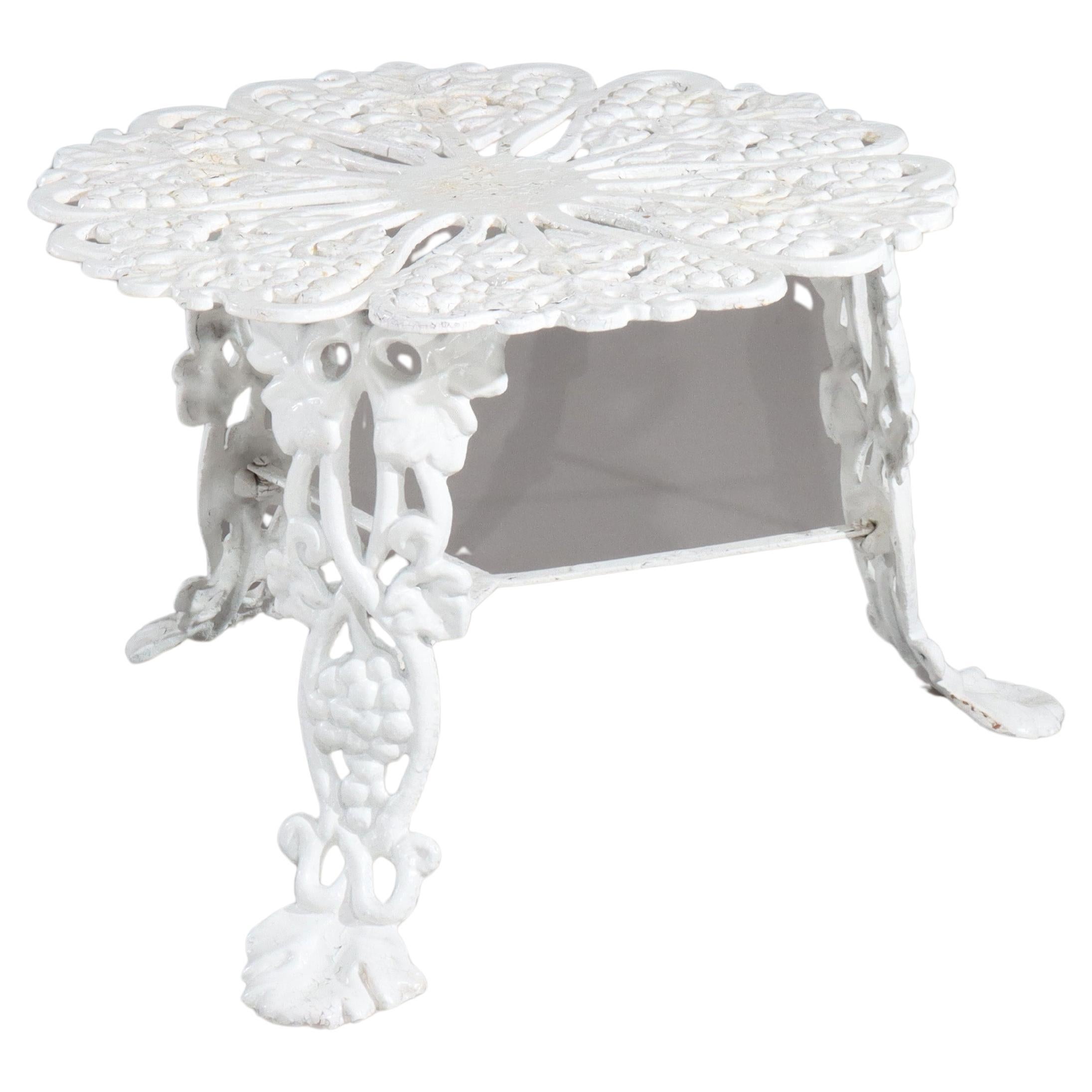 Antique White Painted Grape & Leaf Wrought Iron Garden Side Table  c1890 For Sale