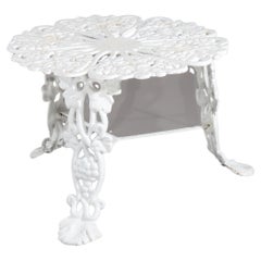 Antique White Painted Grape & Leaf Wrought Iron Garden Side Table  c1890