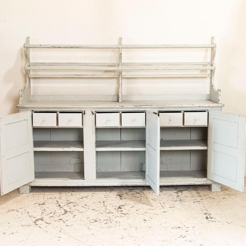 Antique White Painted Gustavian Buffet Cupboard with Plate Rack, Sweden In Good Condition In Round Top, TX