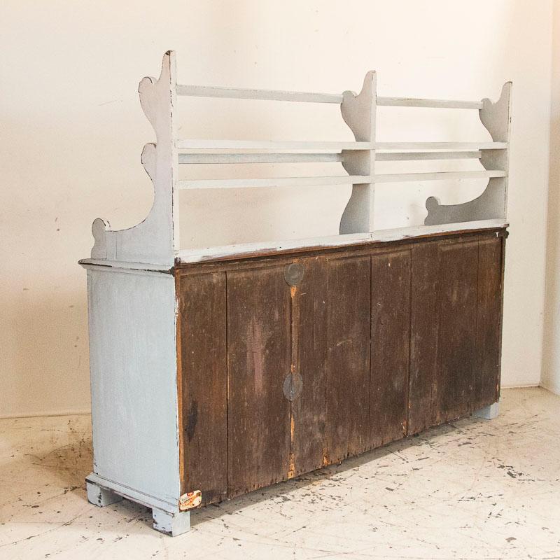 19th Century Antique White Painted Gustavian Buffet Cupboard with Plate Rack, Sweden