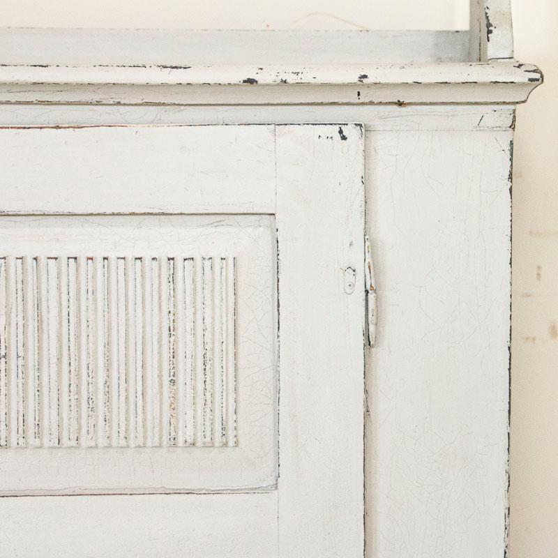 Wood Antique White Painted Gustavian Buffet Cupboard with Plate Rack, Sweden