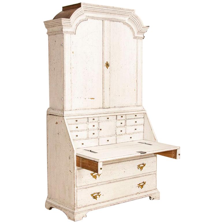 Antique White Painted Gustavian Secretary Desk Bureau, Sweden